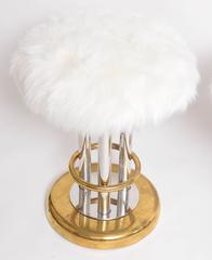 Mid-Century Modern American Decorative Brass or Chrome Furry Stools Pair