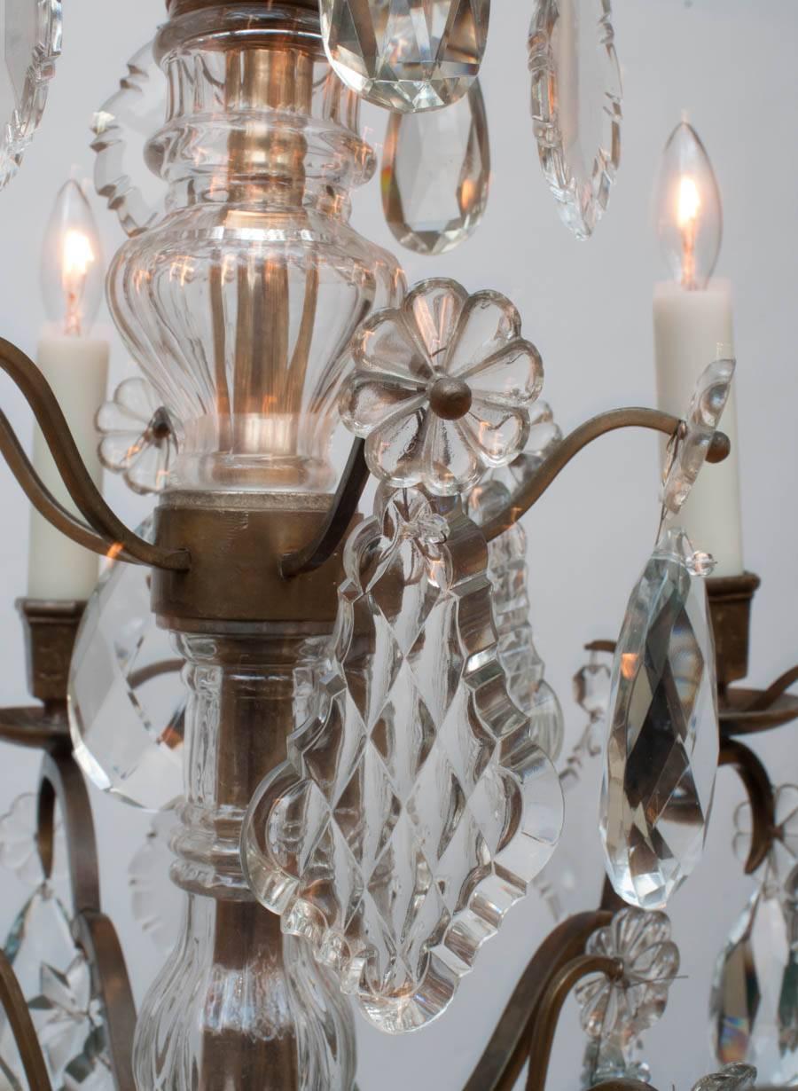 Louis XV Style Bronze and Crystal Six-Light Chandelier, France, circa 1920 1