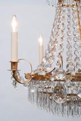 Neoclassic Style Gilt Brass and Crystal Chandelier, Sweden, circa 1935