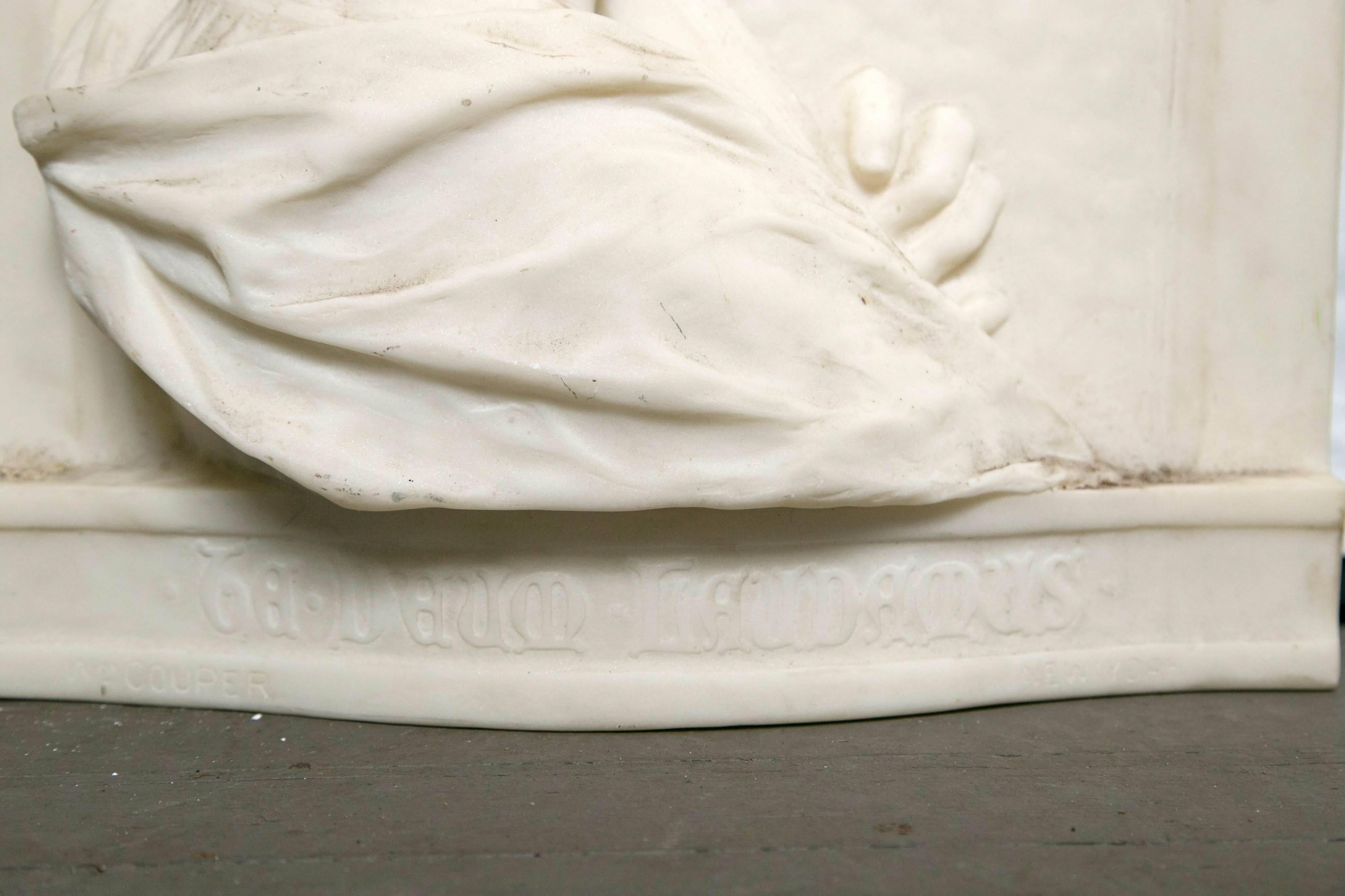 American Classical Carved White Marble Profile Plaque