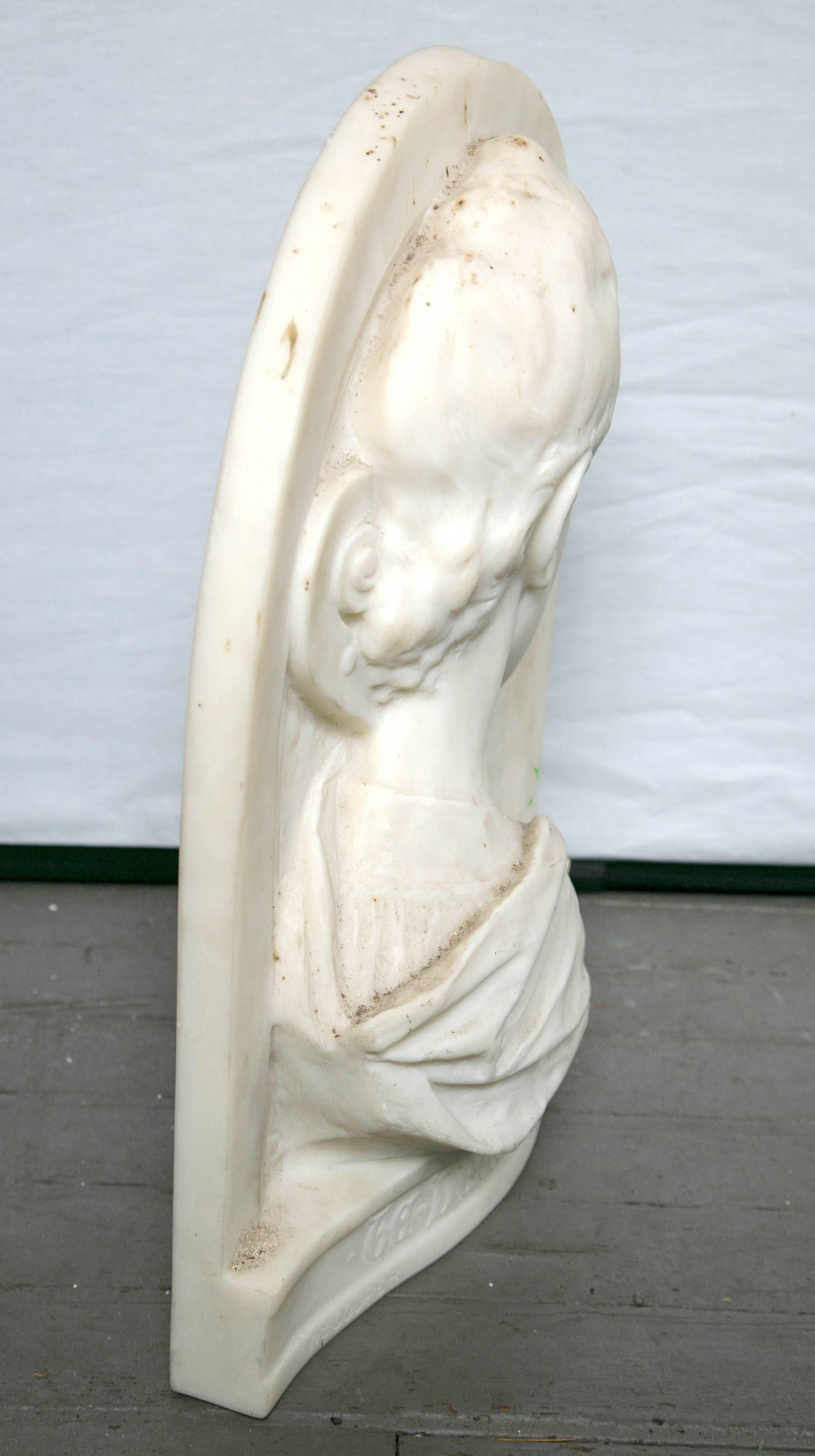 American Carved White Marble Profile Plaque