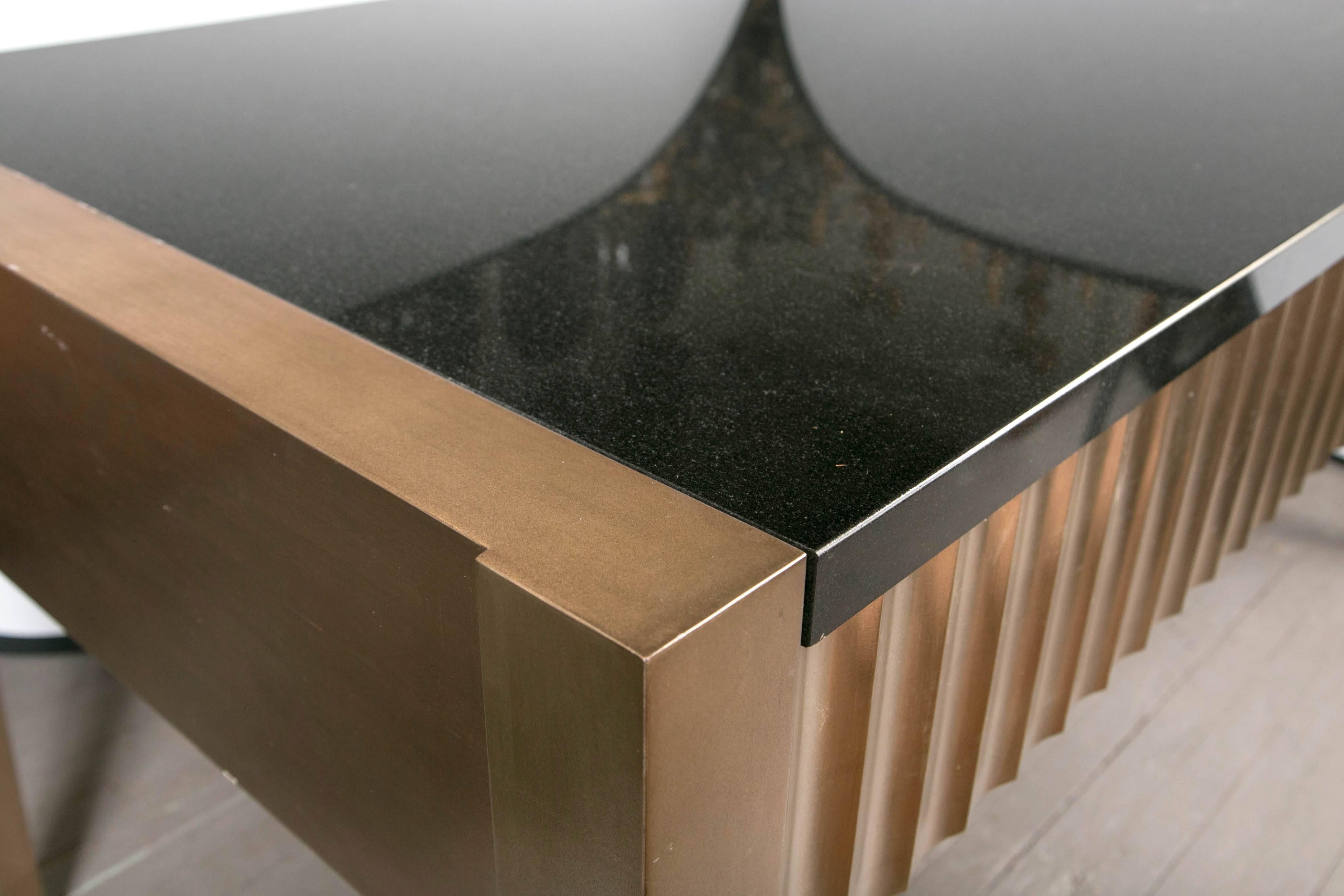 Modern Brush Steel or Aluminum Clad, Granite Topped Writing Table For Sale