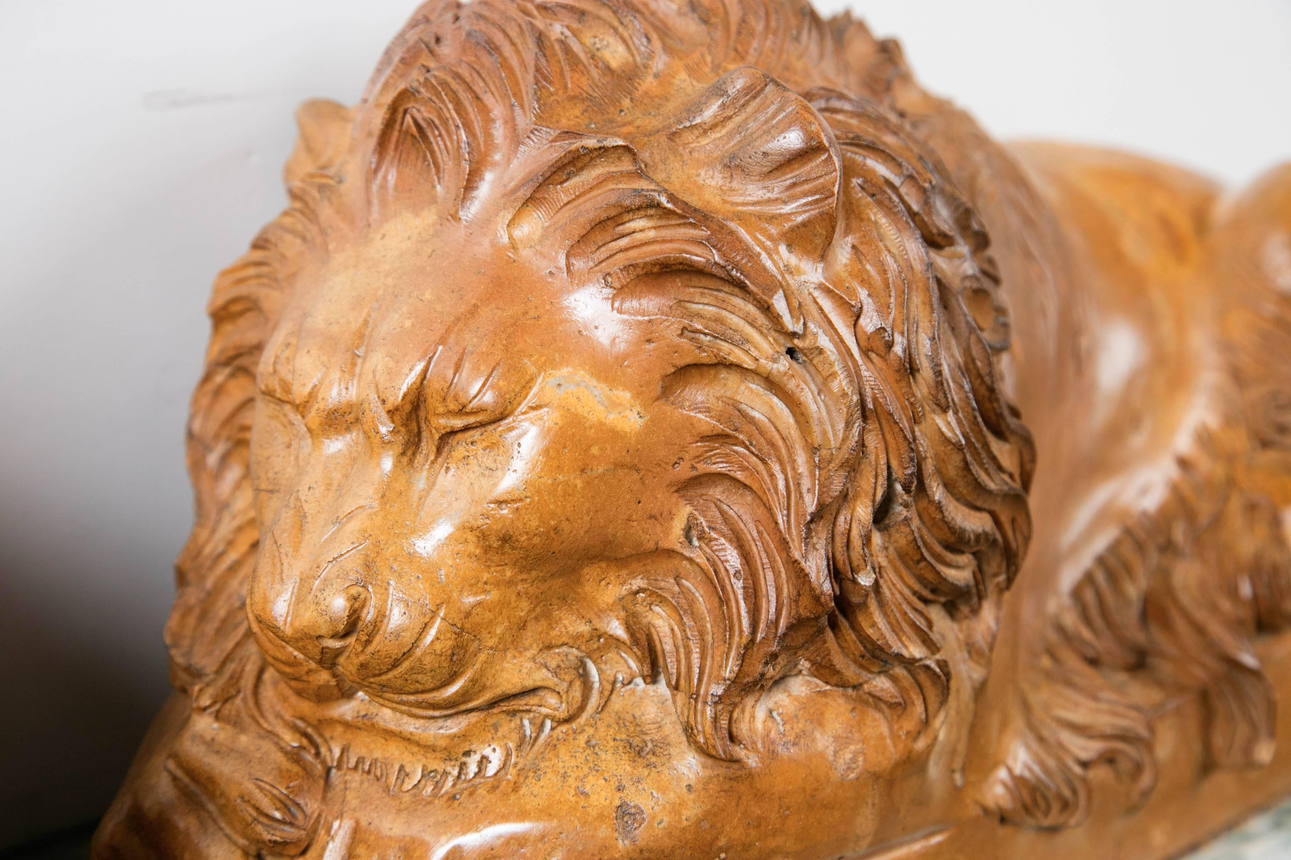 Solid Marble Recumbent Lions For Sale 1