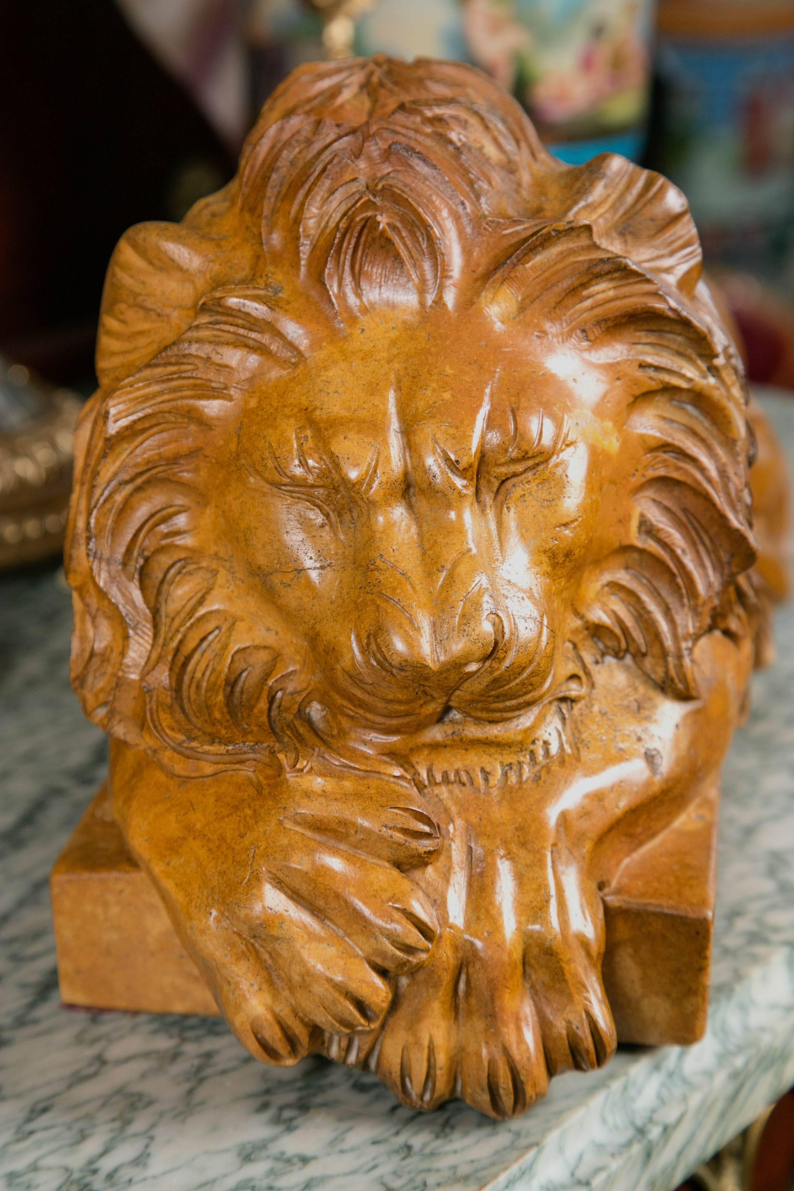 Solid Marble Recumbent Lions For Sale 2