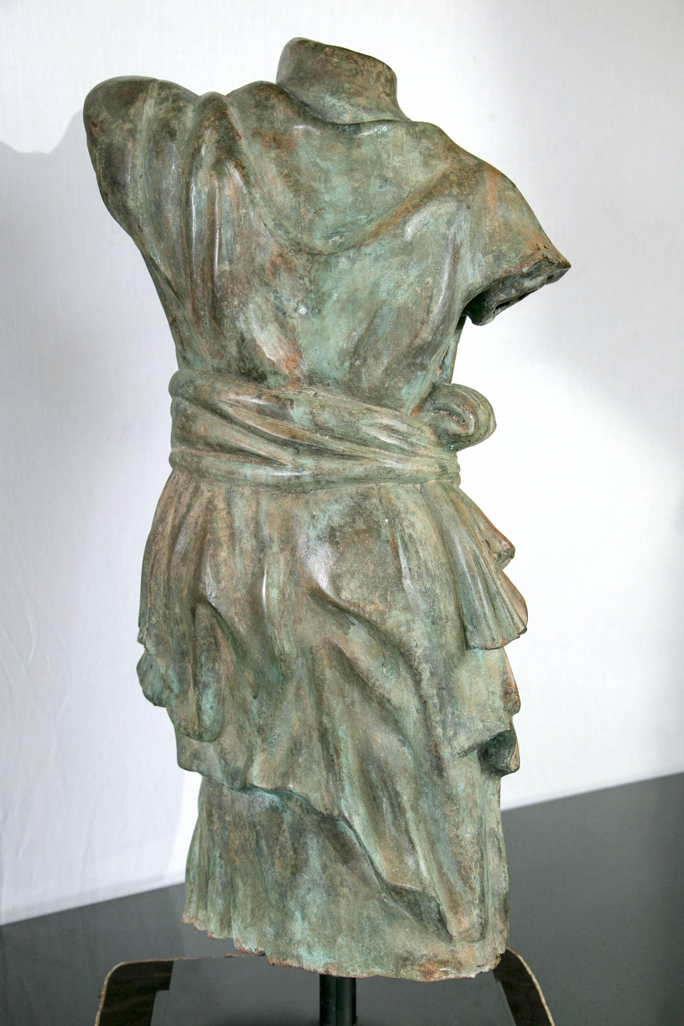 Cast Draped Female Torso in Bronze, after the Antique