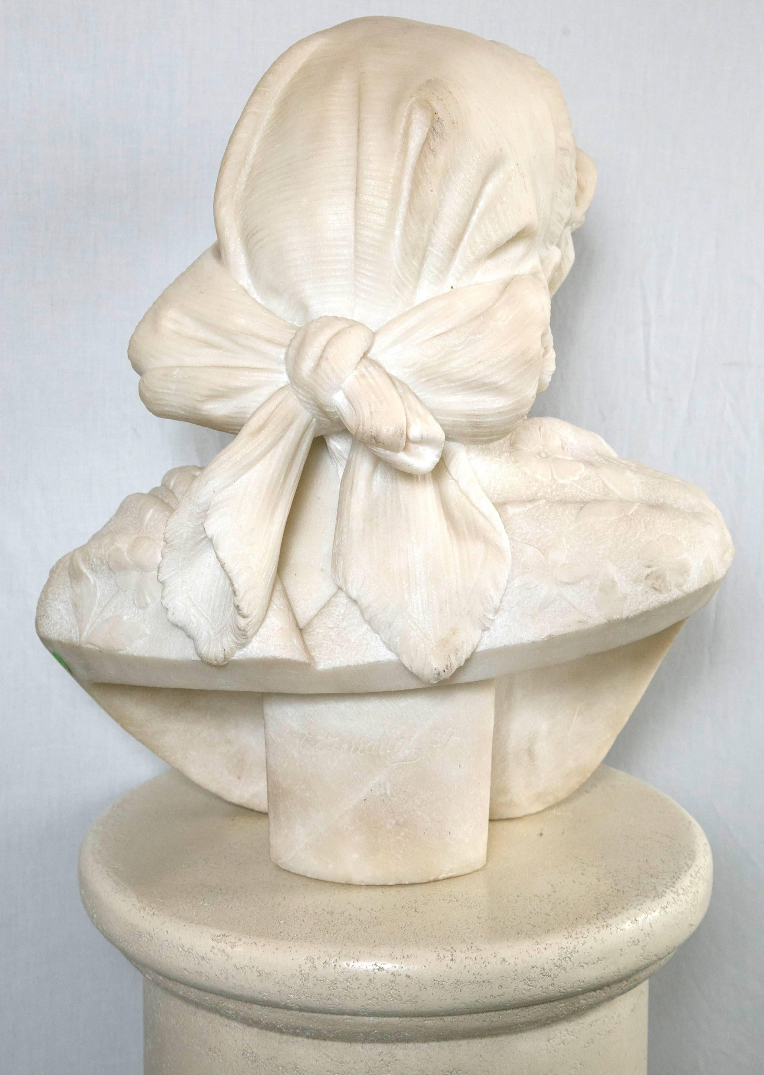 19th Century Carved White Marble Bust of a Young Lady For Sale