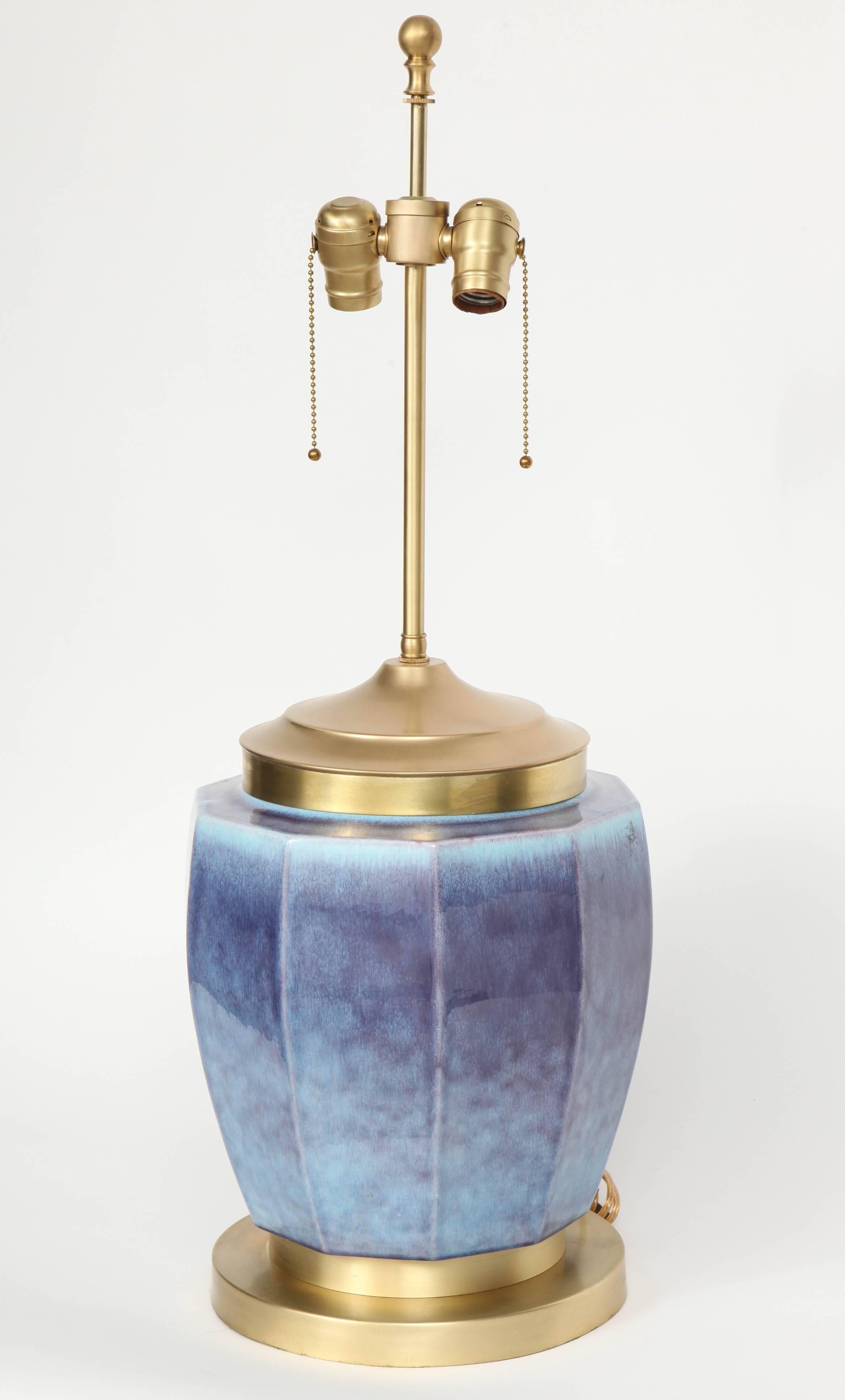 Stiffel Violet Glazed Ceramic Lamp In Excellent Condition In New York, NY