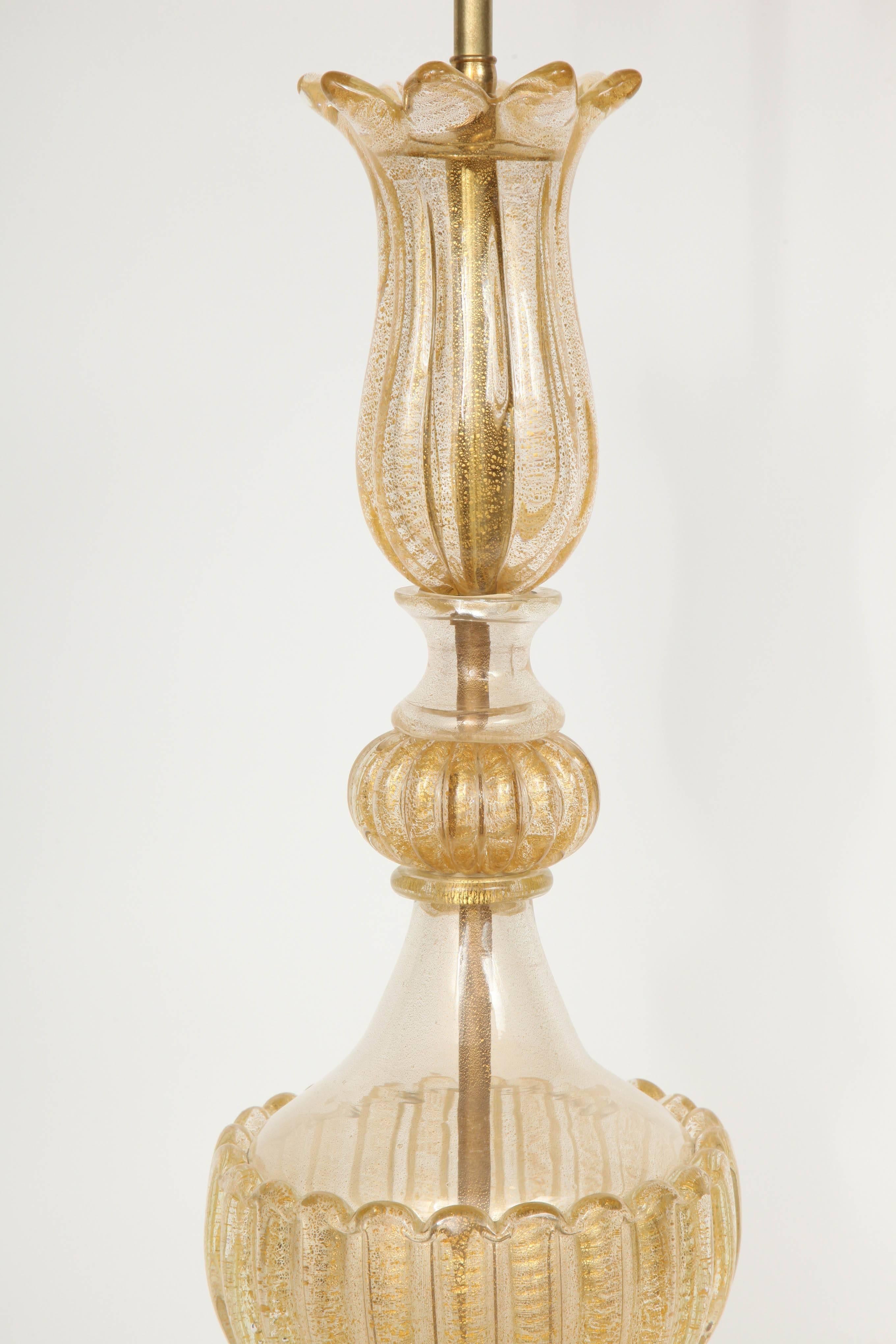 Italian Barovier 22kt Gold Fleck Inclusion Murano Glass Lamps