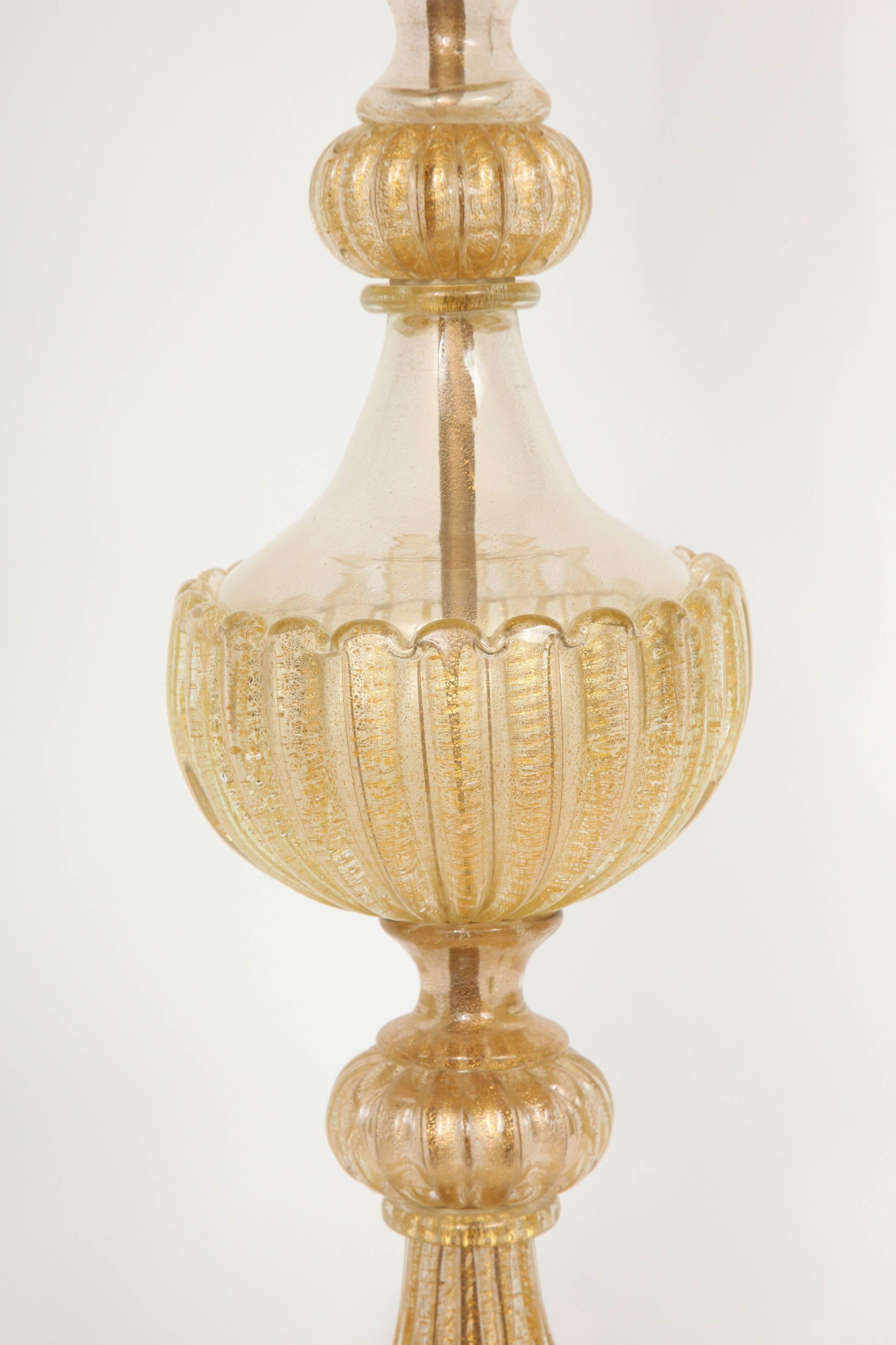 Barovier 22kt Gold Fleck Inclusion Murano Glass Lamps In Good Condition In New York, NY