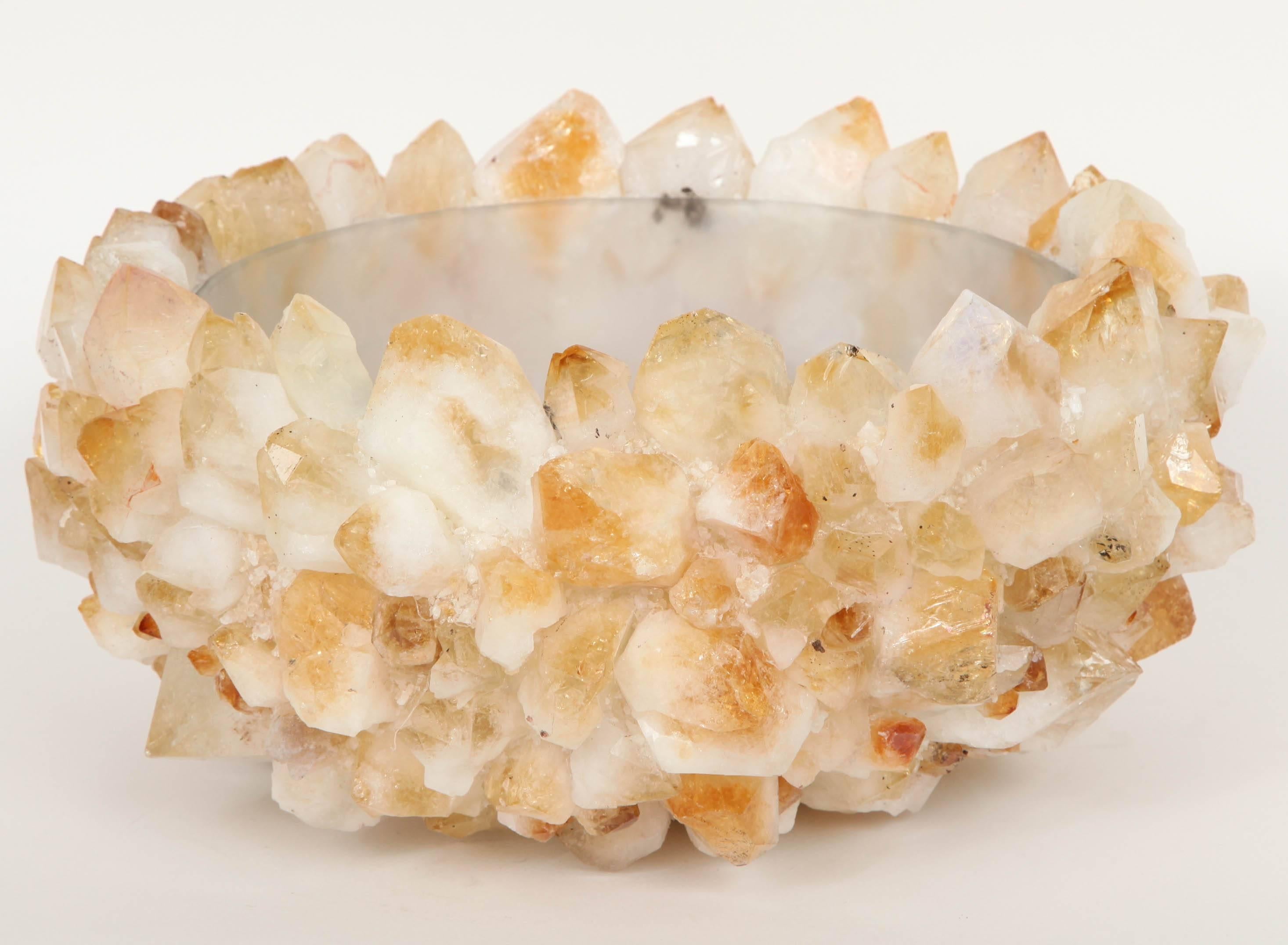 Centerpiece Citrine Quartz Encrusted Bowl In Excellent Condition In New York, NY