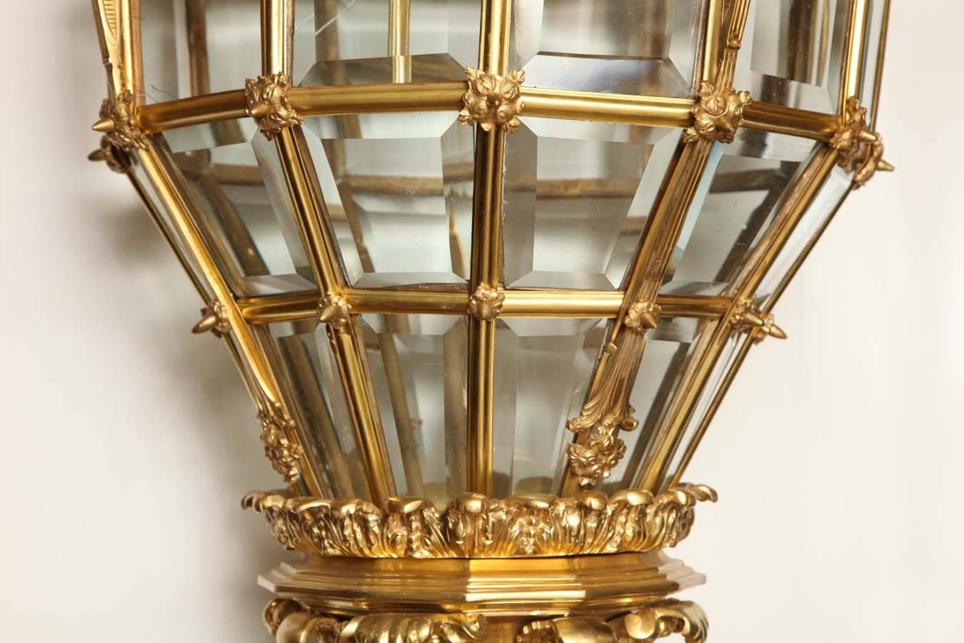 French Gilt Bronze Hall Lantern In Excellent Condition In Westwood, NJ