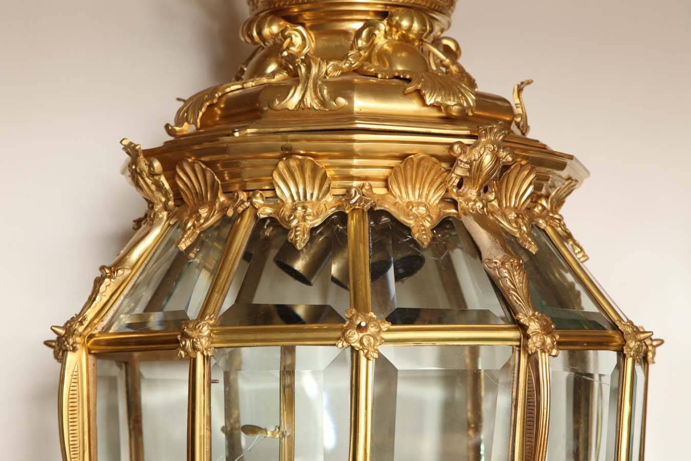 20th Century French Gilt Bronze Hall Lantern