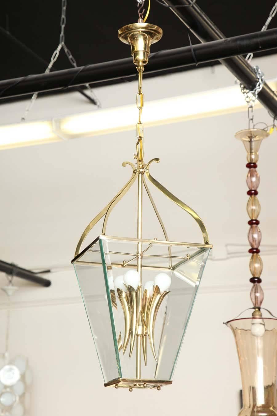 Italian Lantern Fixture Made in Milan by Brusotti For Sale