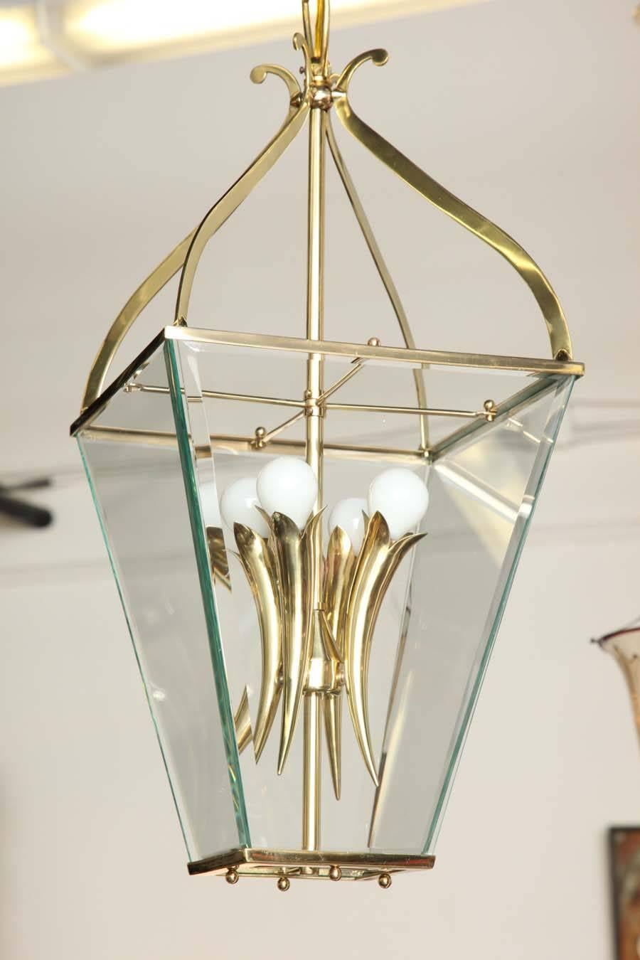 Beveled Lantern Fixture Made in Milan by Brusotti For Sale