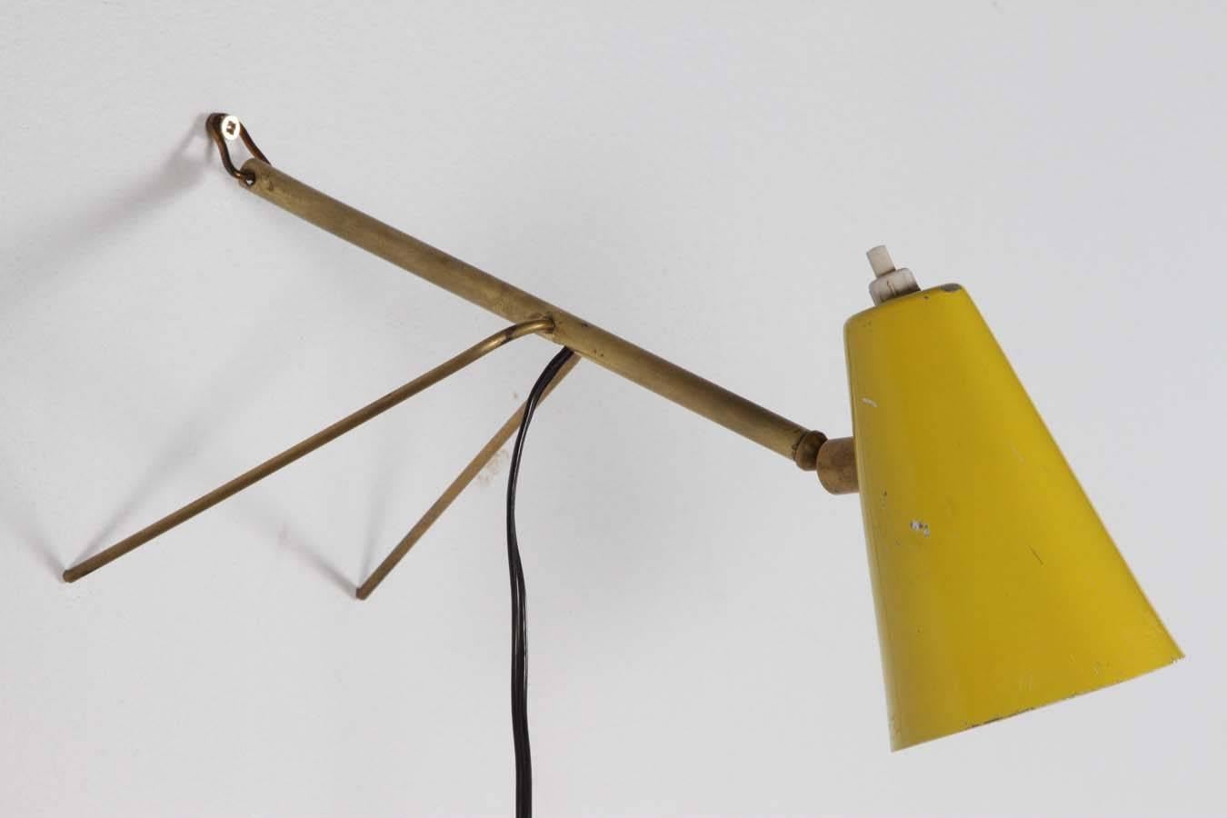 20th Century French Cocotte 1950s Brass and Painted Metal Table Lamp, Also Hangs as a Sconce For Sale