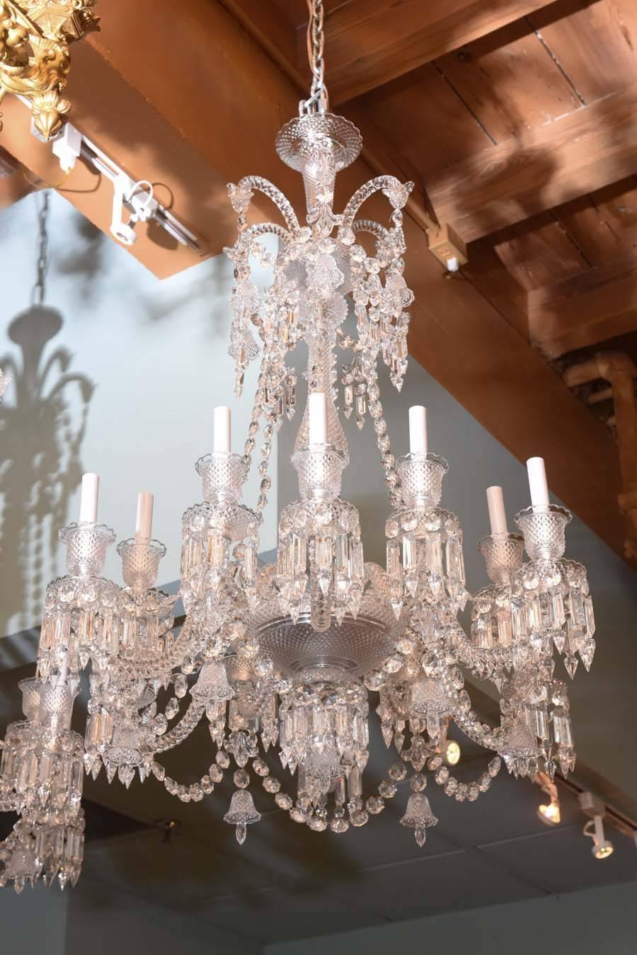 A pair of Baccarat glass chandeliers, Baccarat, France, late 20th century.