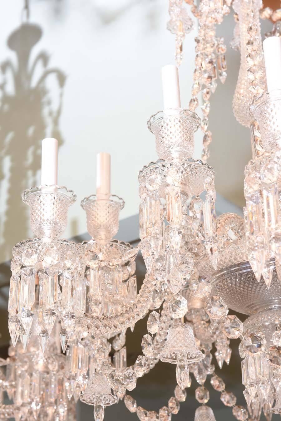 Pair of Baccarat Glass Twelve-Arm Chandeliers, Signed Baccarat In Good Condition In Palm Beach, FL