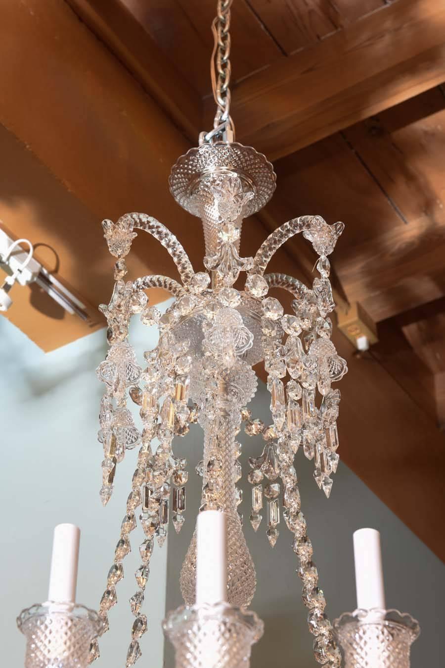 Contemporary Pair of Baccarat Glass Twelve-Arm Chandeliers, Signed Baccarat