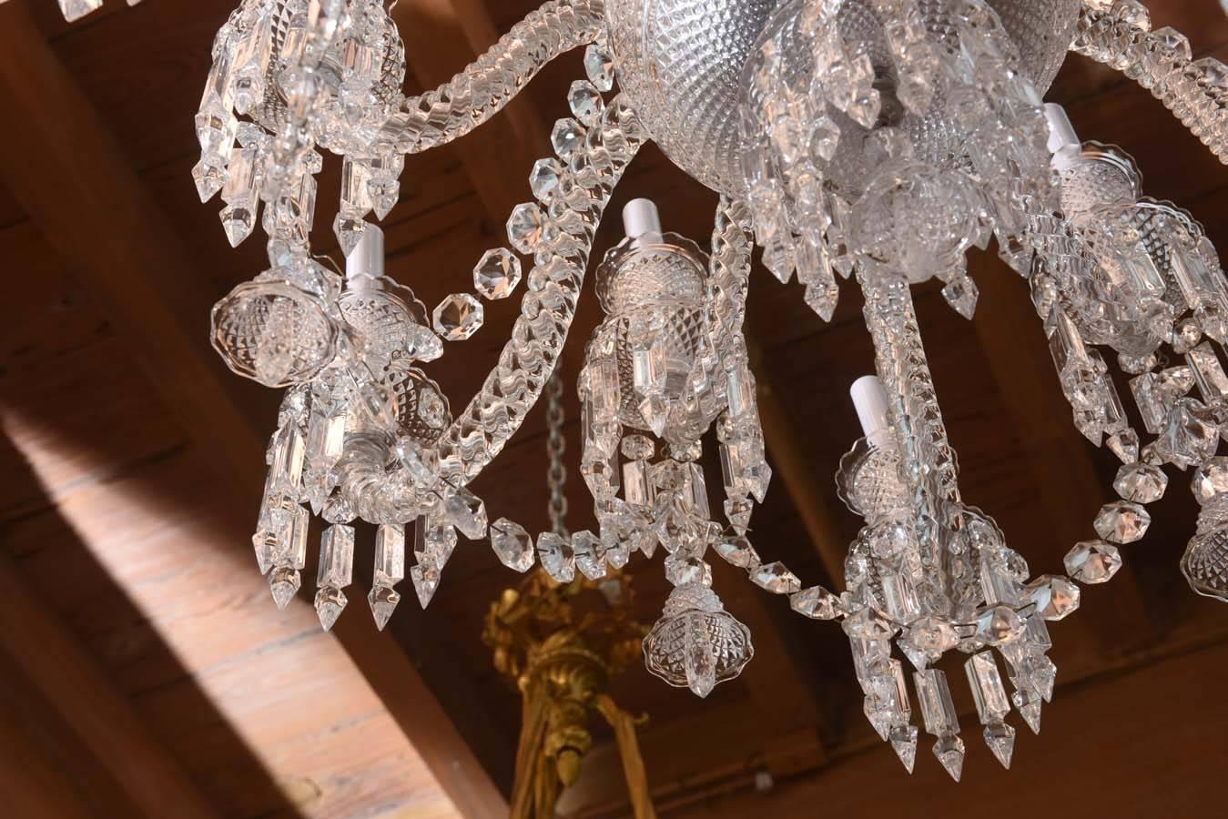 Pair of Baccarat Glass Twelve-Arm Chandeliers, Signed Baccarat 2
