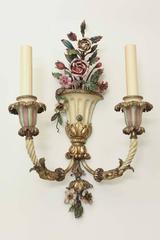 Pair of Finely-Made Floral Urn Form Wall Sconces, Early 20th Century