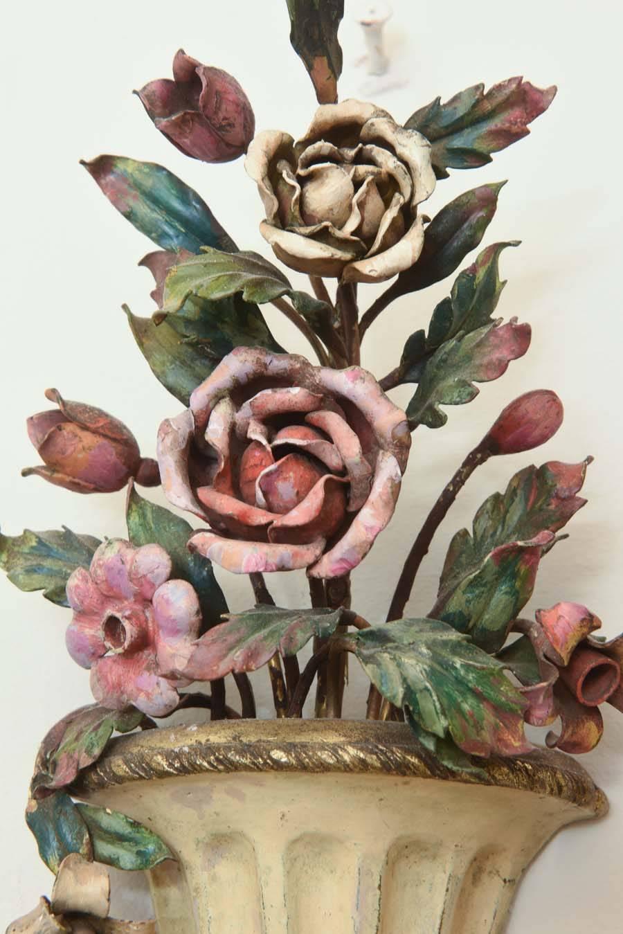 Pair of Finely-Made Floral Urn Form Wall Sconces, Early 20th Century For Sale 2