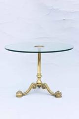 Mid-Century Classical-Form Side Table of Brass, with Round Glass Top