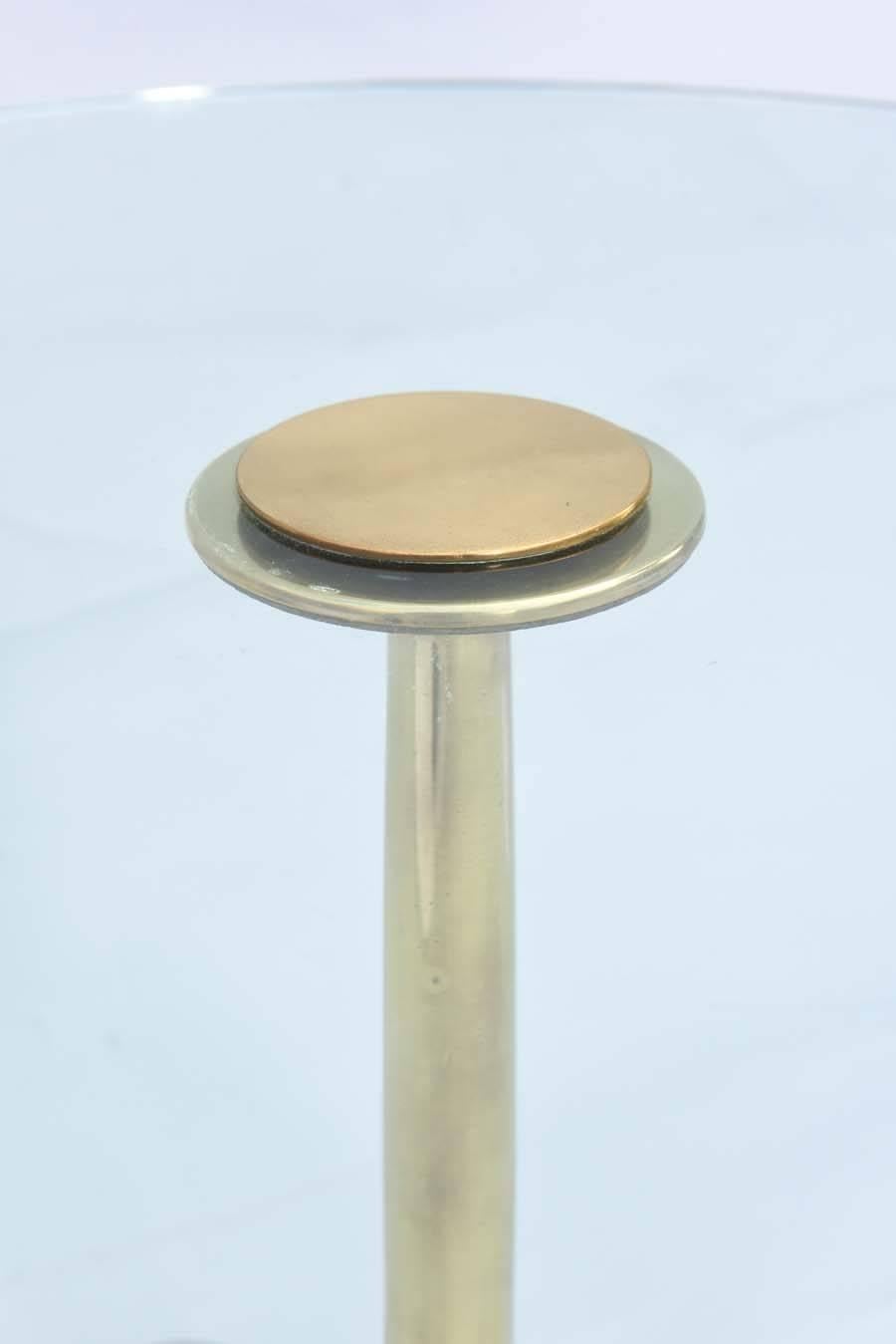Polished Mid-Century Classical-Form Side Table of Brass, with Round Glass Top For Sale