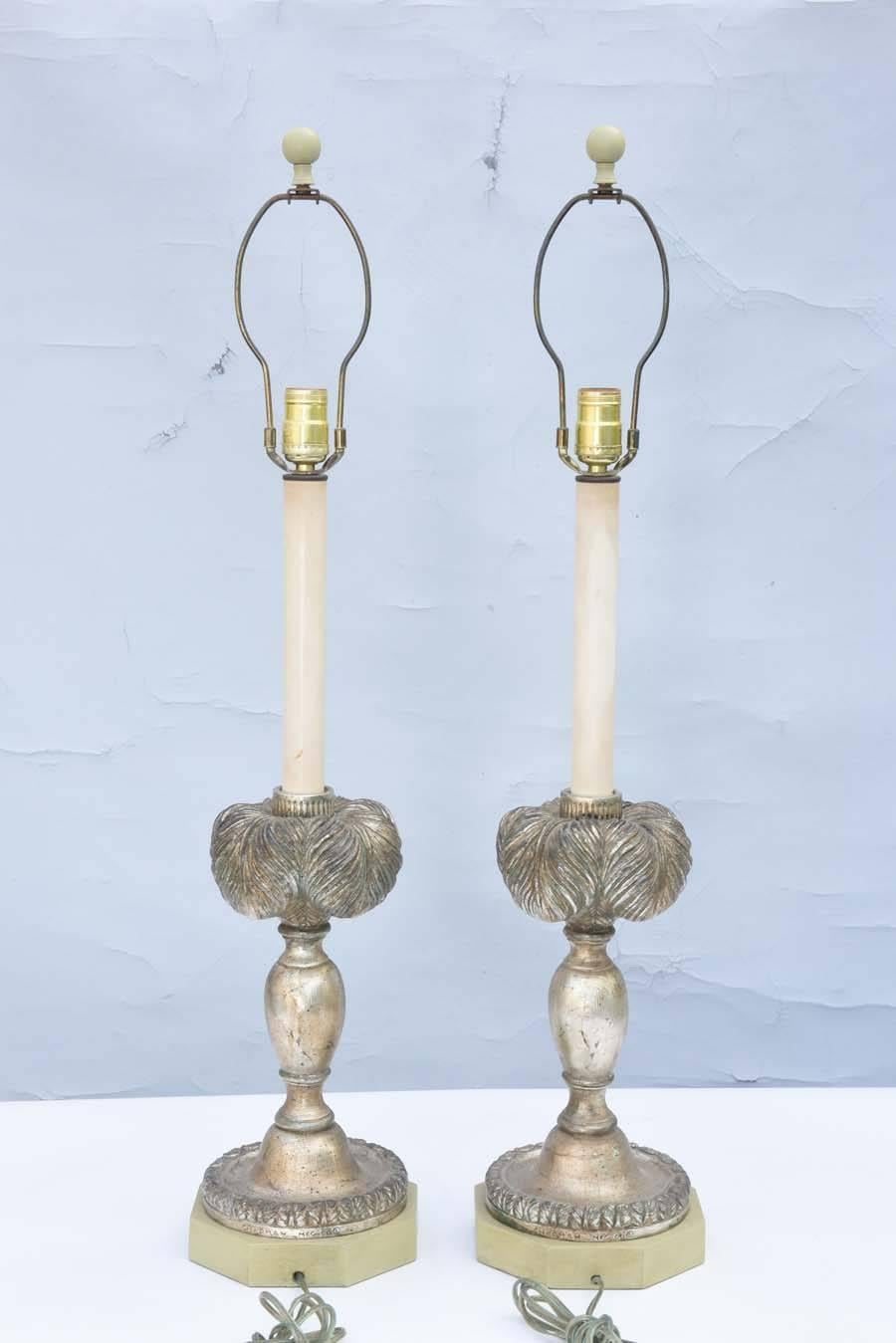 Pair of Carved Silvergilt Plume-Form Lamps 1