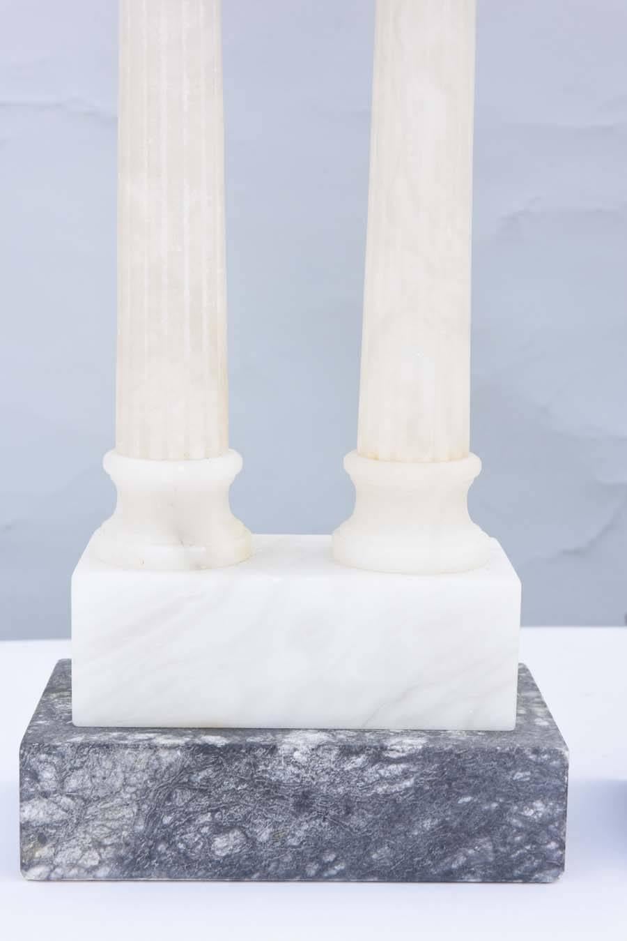 Italian Pair of Alabaster Dual Column Lamps