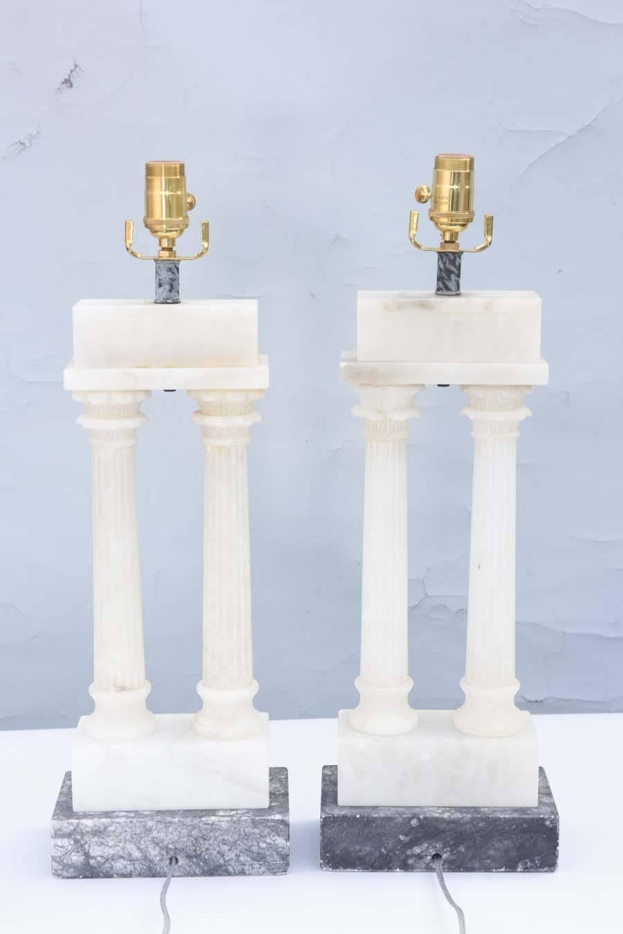 Pair of Alabaster Dual Column Lamps 3