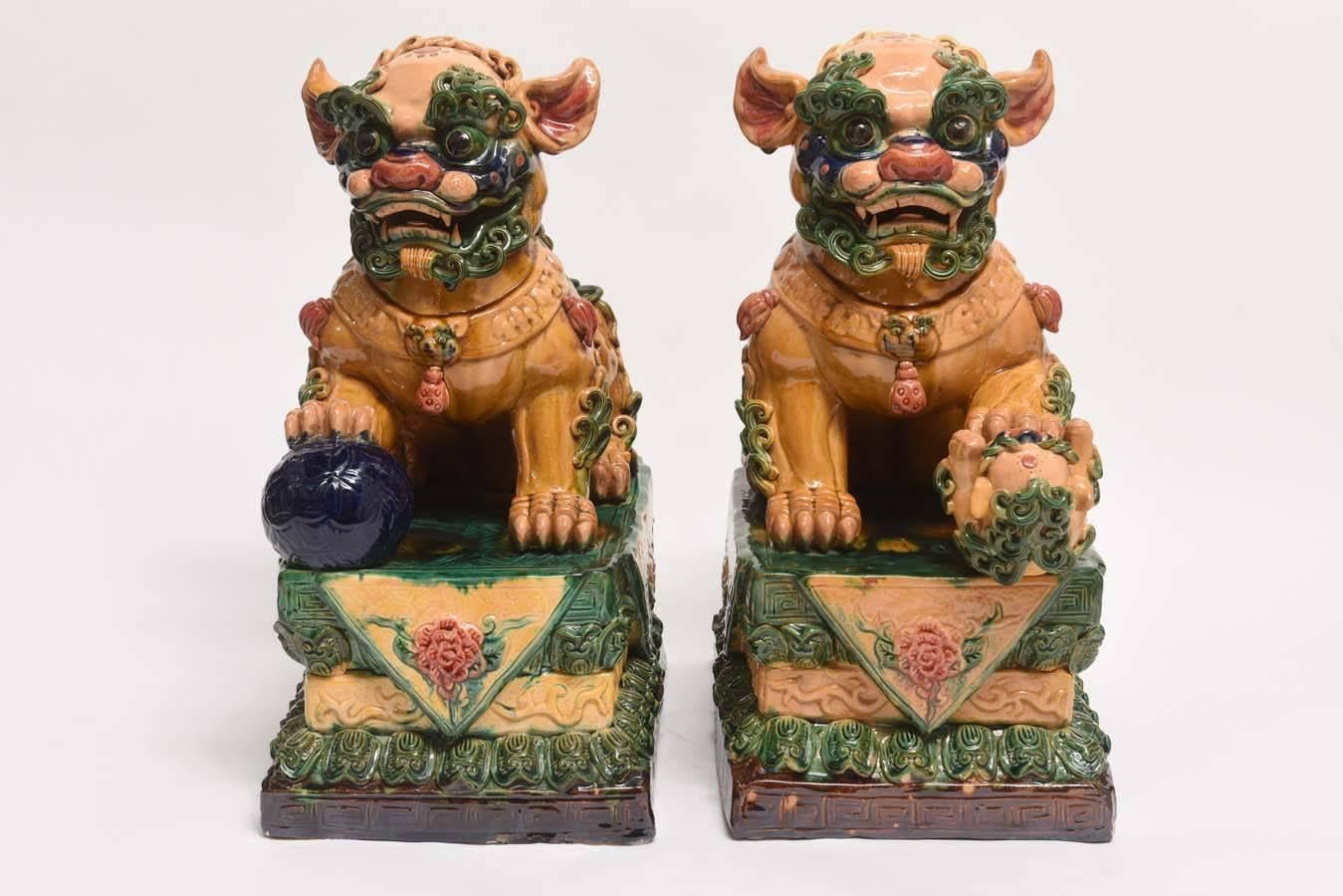 Chinese Vintage Pair of Large Foo Dogs