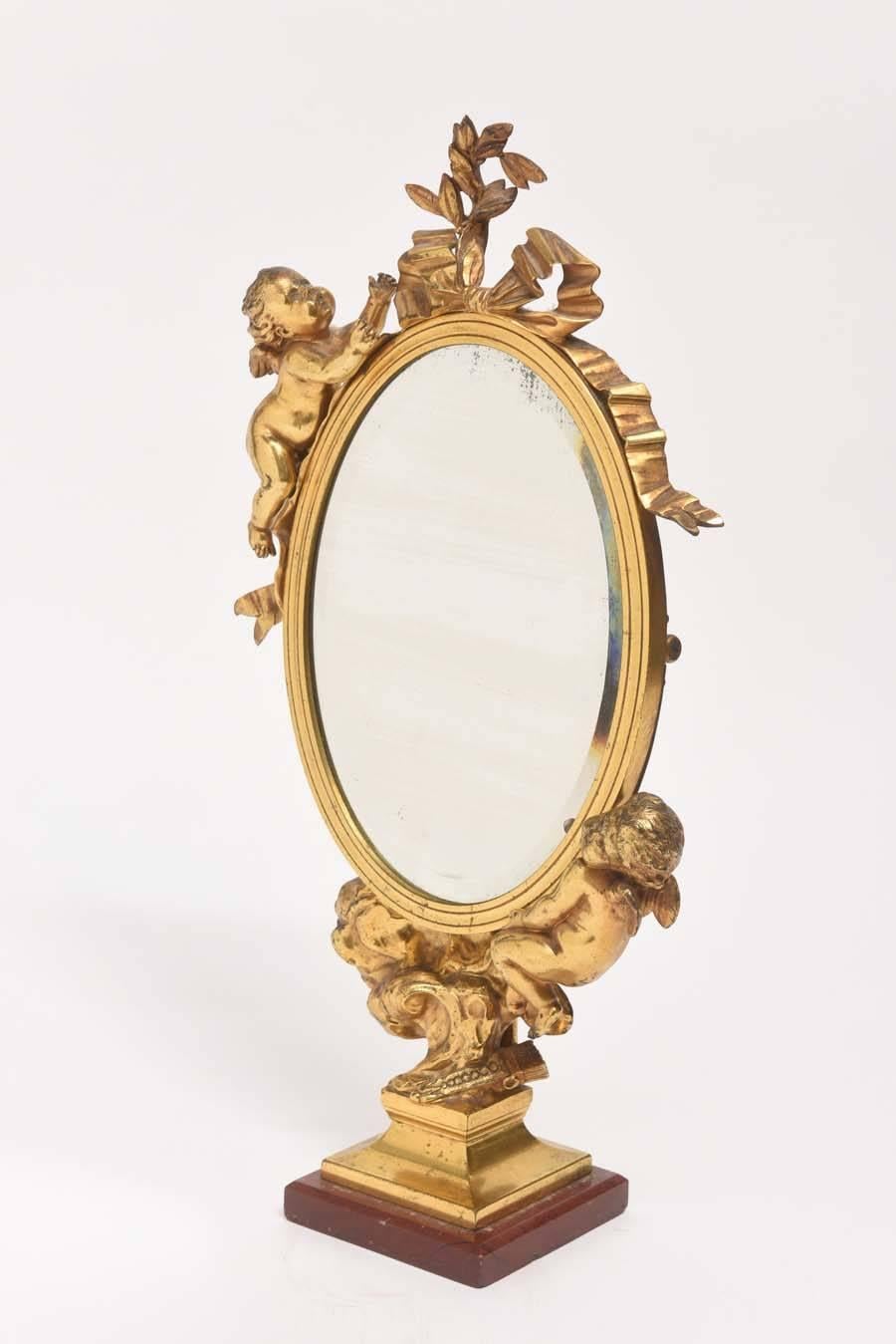 19th Century Dore Bronze Cupid Vanity Mirror In Good Condition In West Palm Beach, FL