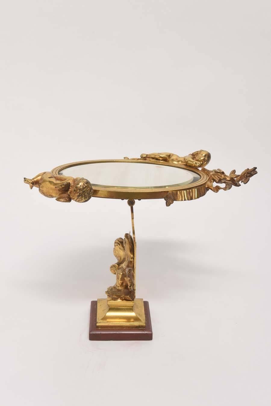 19th Century Dore Bronze Cupid Vanity Mirror 2