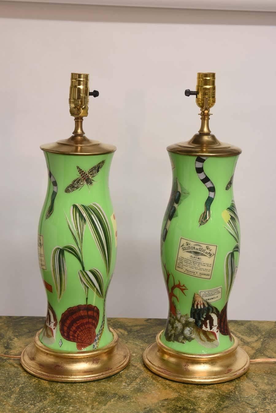 Pair of Decoupage Lamps In Good Condition In West Palm Beach, FL