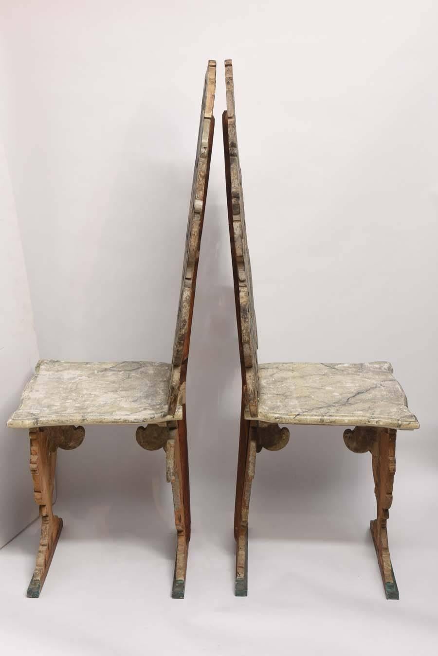 Italian Exceptional Pair of Antique Venetian Side Chairs For Sale