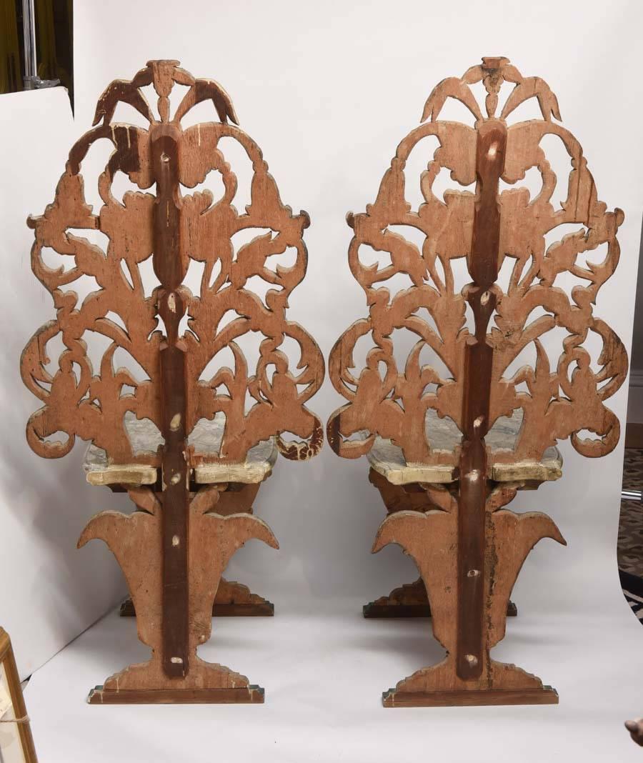Wood Exceptional Pair of Antique Venetian Side Chairs For Sale