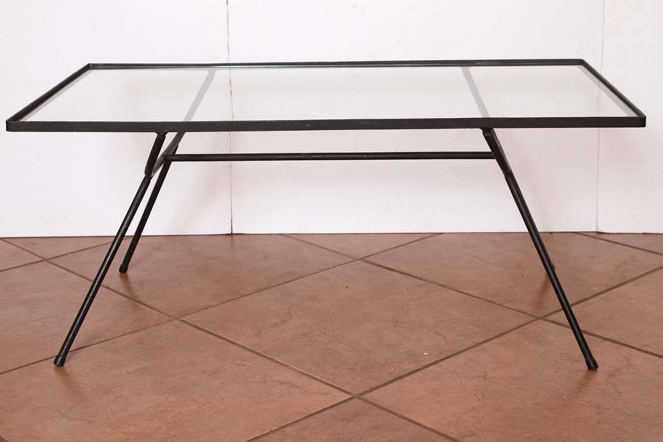 Nelson for Arbuck Wrought Iron Glass Topped Cocktail Table For