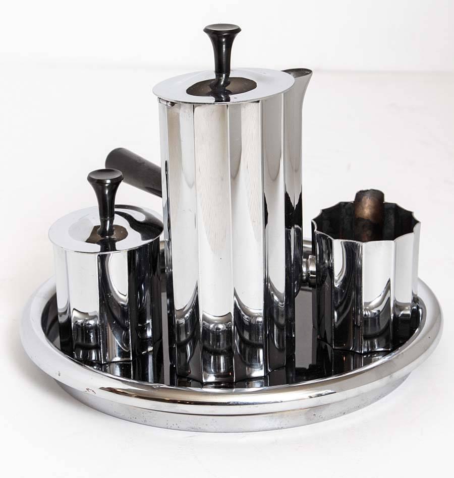 American Walter Von Nessen Chase Art Deco Diplomat Coffee Set, Complete, Original Tray
