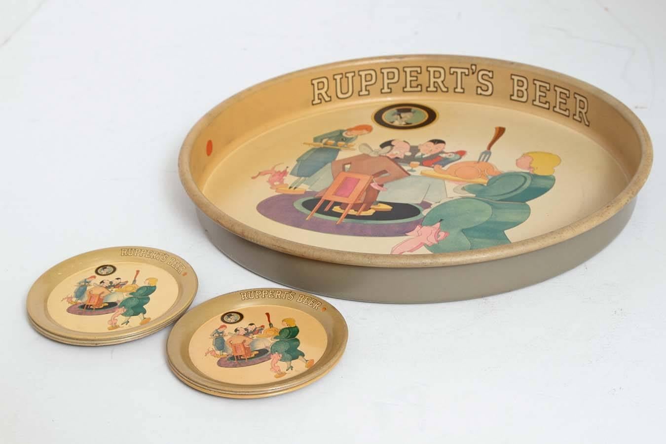 Cubist Jazz Age Cocktail Tray or Tip Coaster Collection Ruppert's Beer In Good Condition For Sale In Dallas, TX