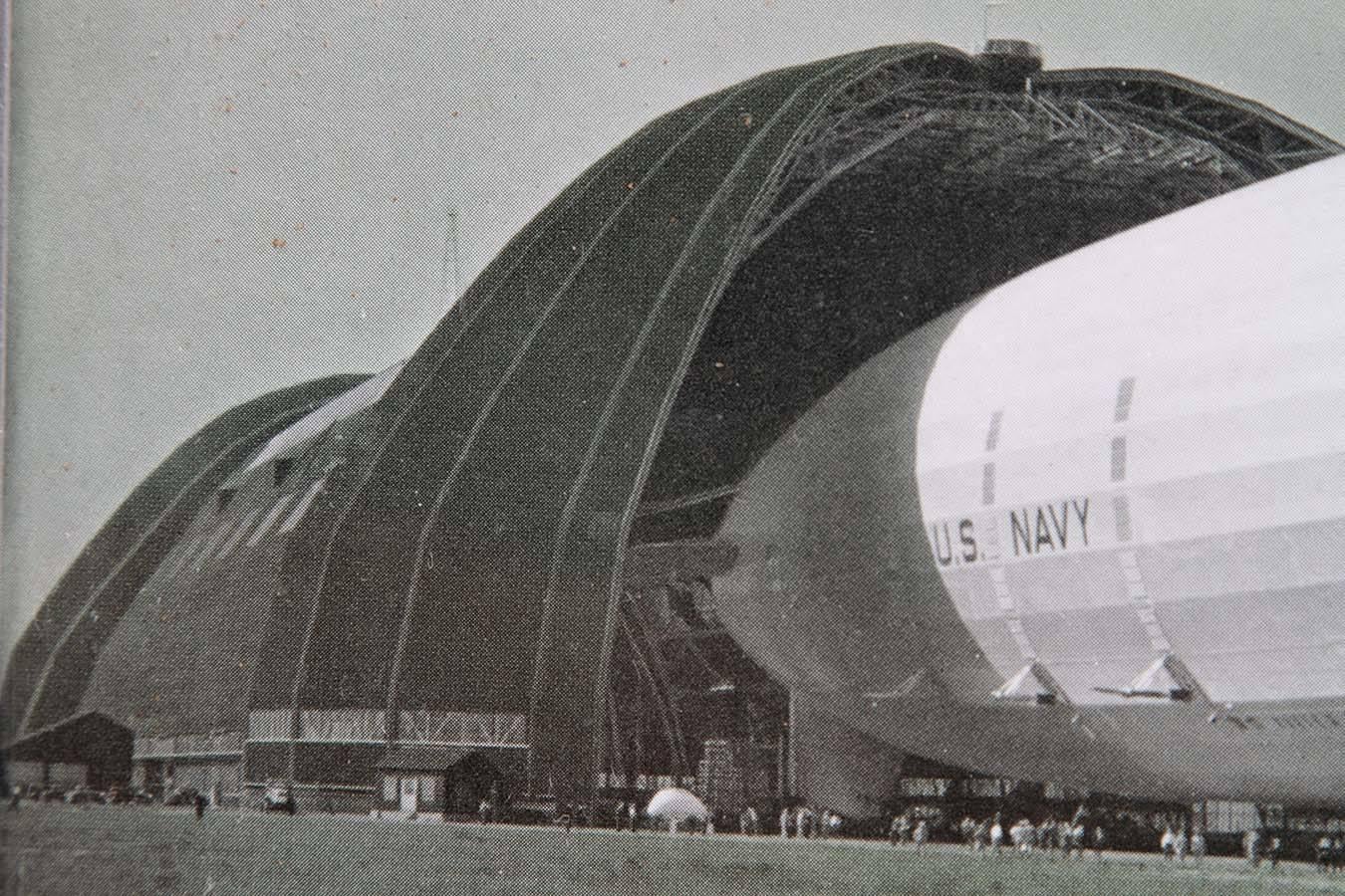 Glass Machine Age Art Deco USS Akron Goodyear Zeppelin Duralumin Framed Litho For Sale