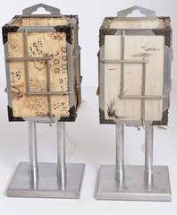 Machine Age Art Deco Japanese CPO Lamps by K.K. Yoshida Seisakusho, Silk Shades