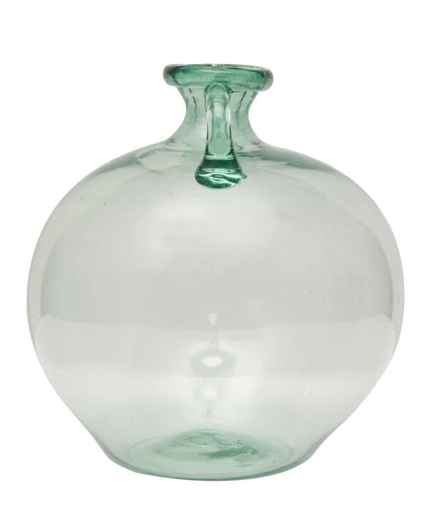 Big Cappellin blown vase, in light green glass. Two small side handles. Designed by Vittorio Zecchin, Murano, 1920s. Measures: H cm 29, D cm 27.