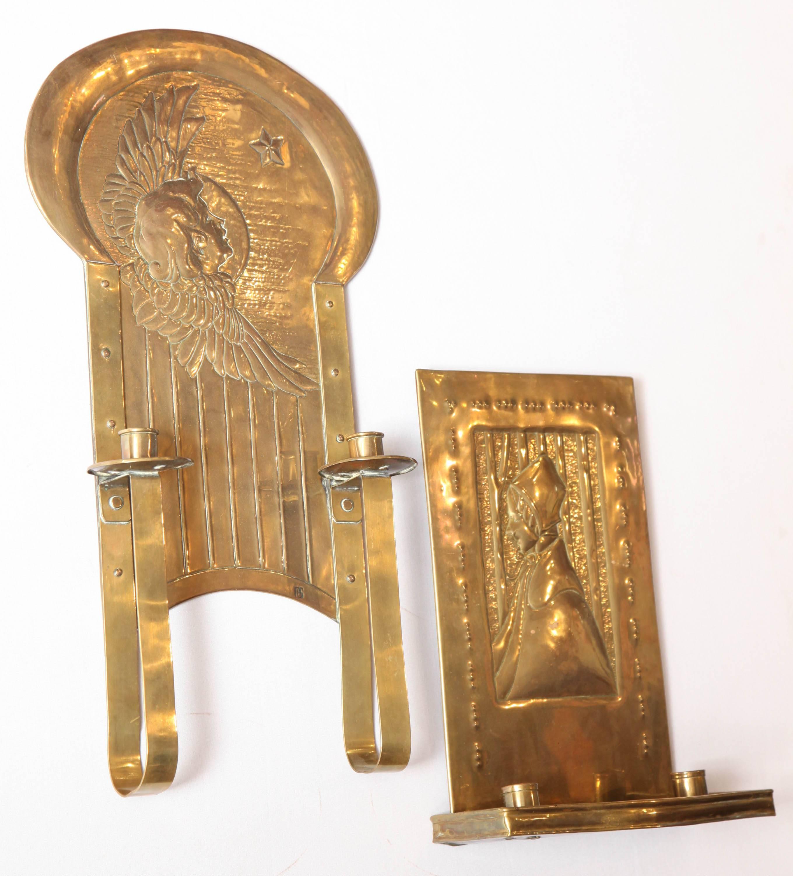 Two individual Arts & Crafts Brass Wall Mounted Candleholders. 