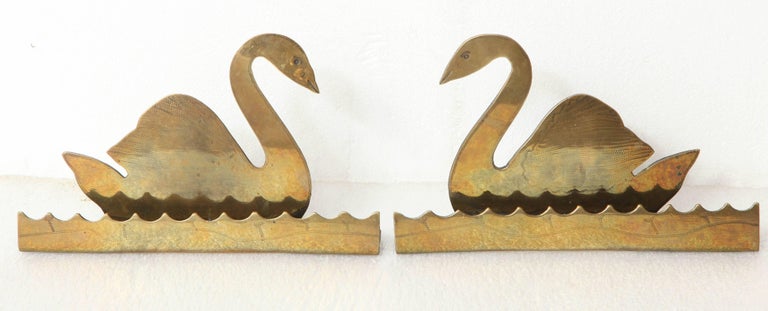Pair of Brass Swan Bookends For Sale