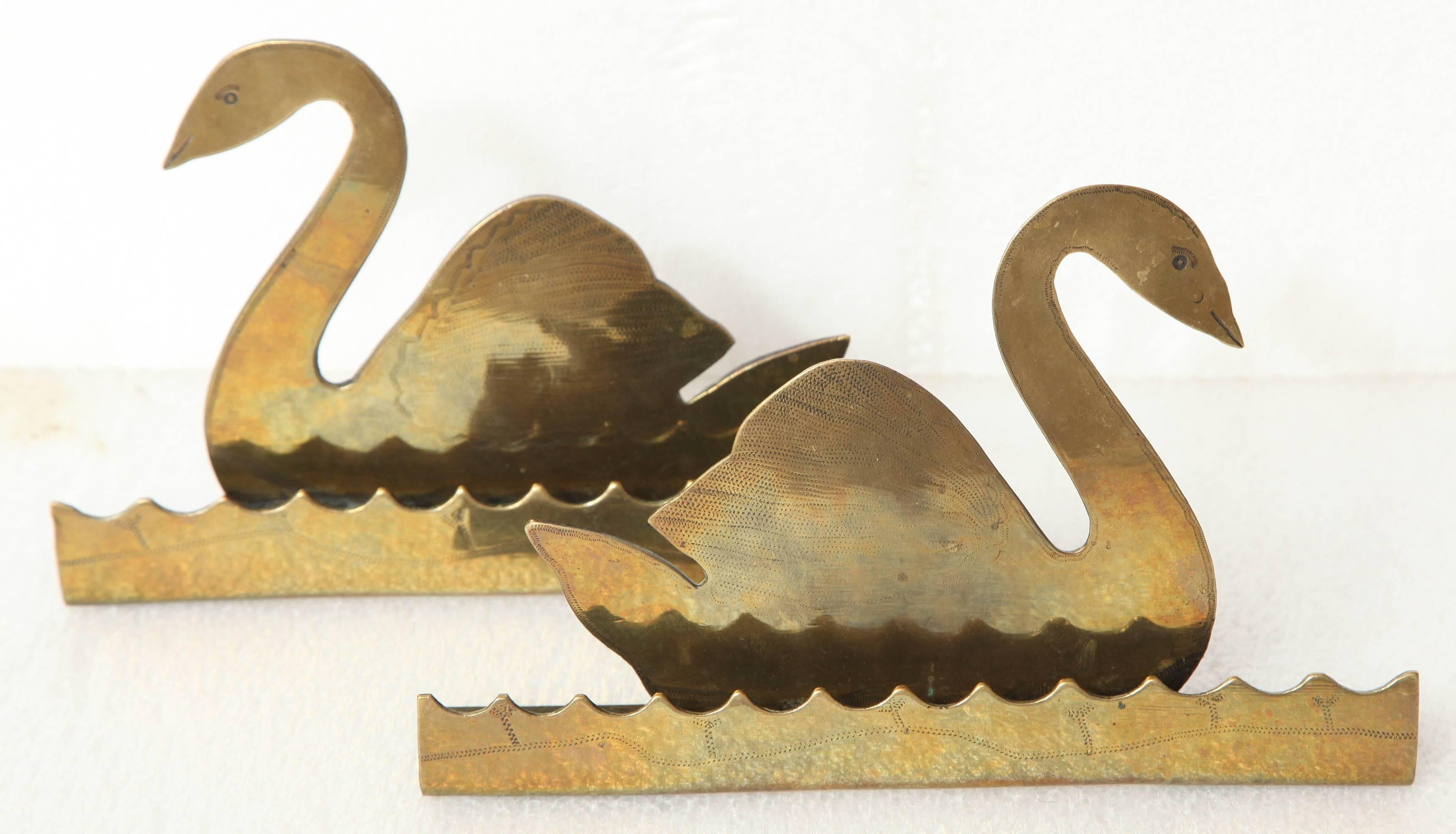 19th Century Pair of Brass Swan Bookends For Sale