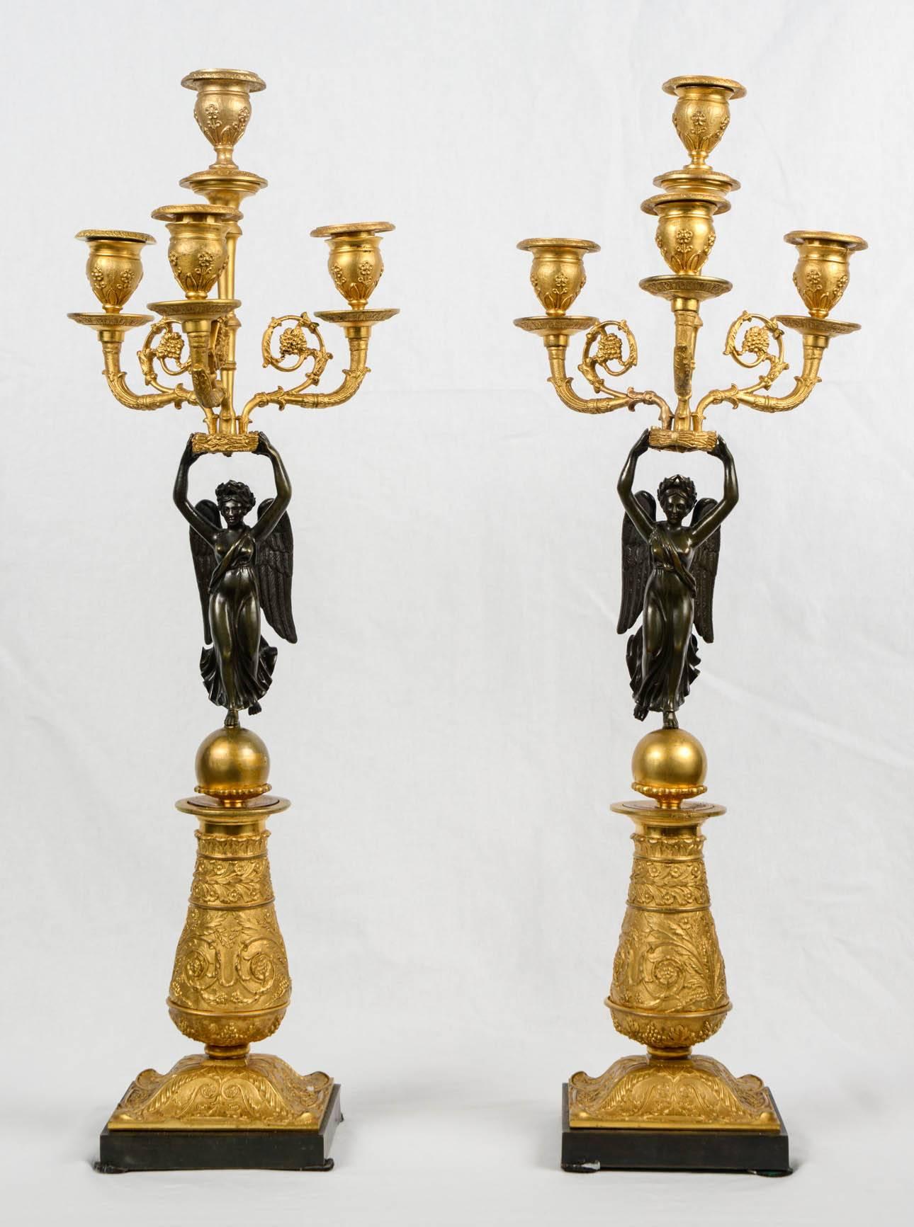Stunning pair of patined and gilt bronze 