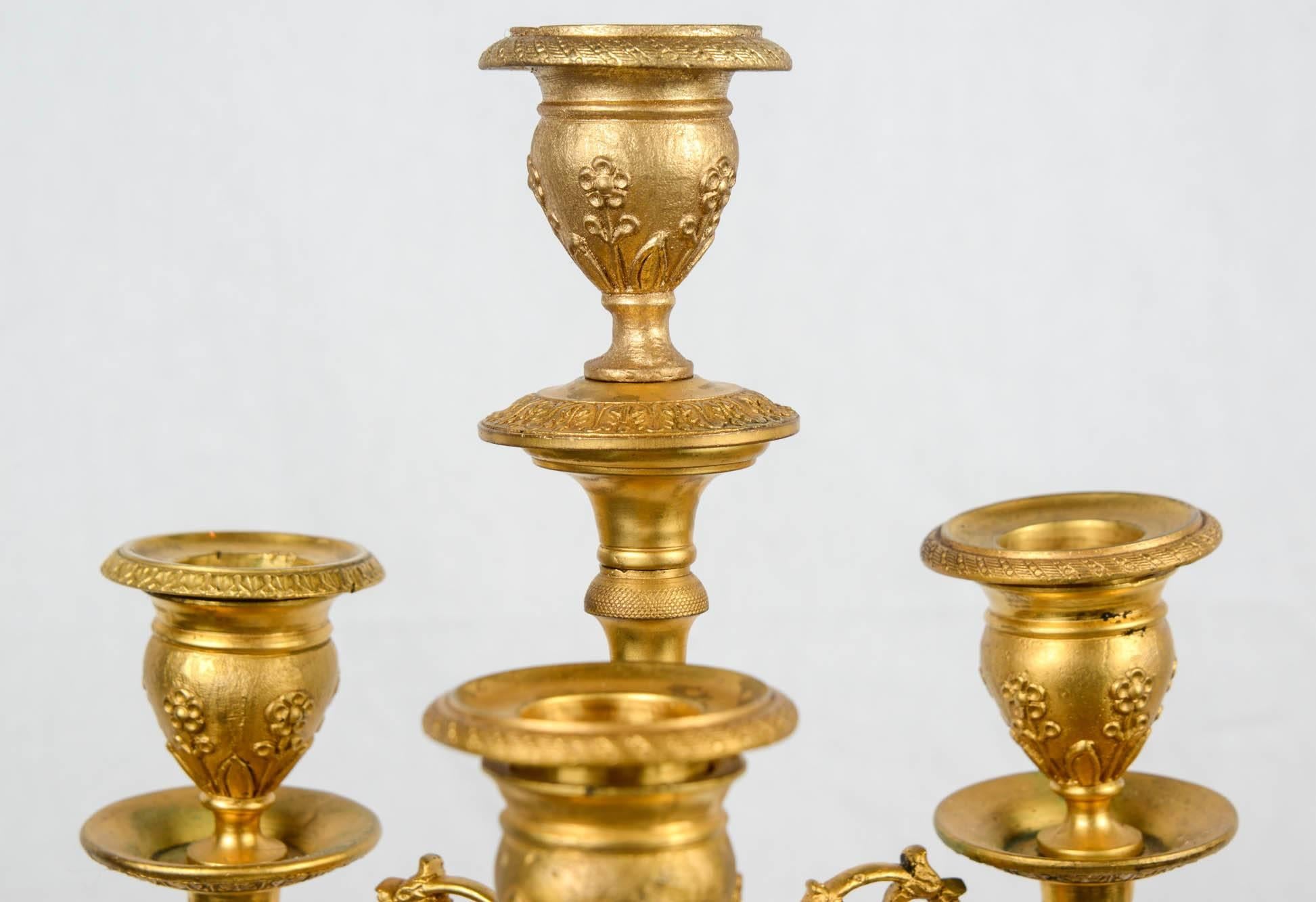 Pair of Gilded and Patined Candelabras in Bronze, France, 1870 In Excellent Condition For Sale In Paris, FR