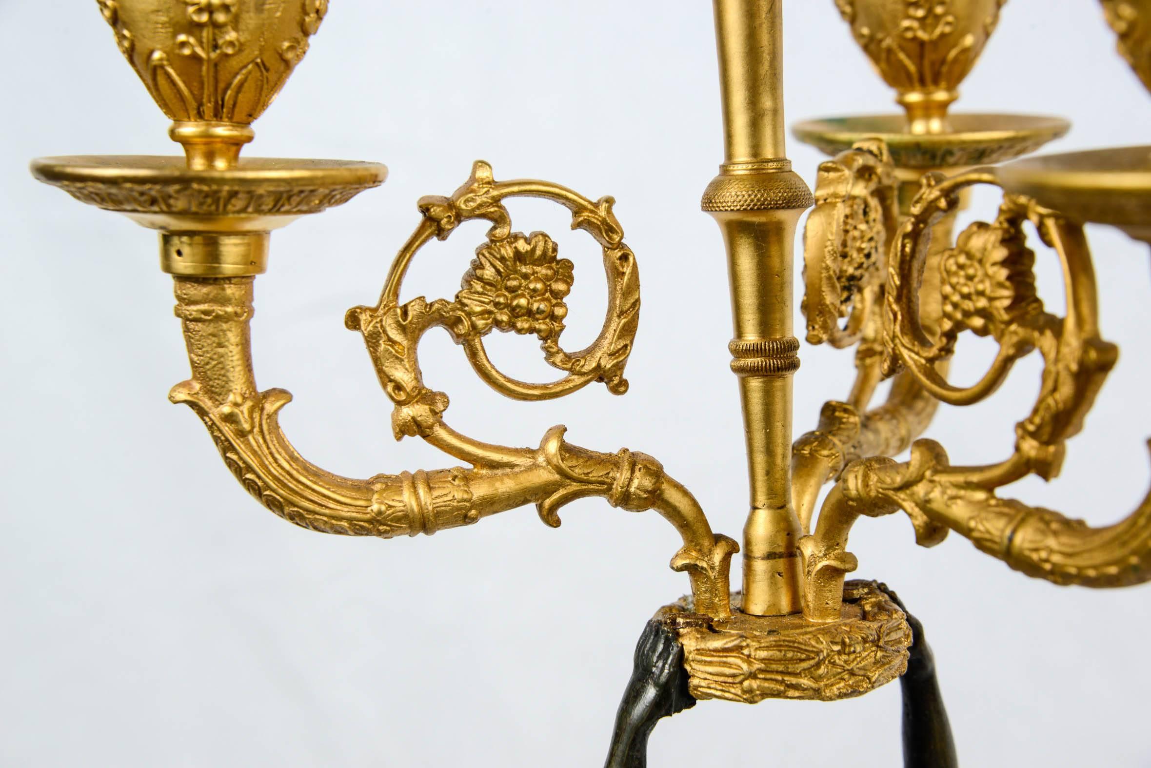 Pair of Gilded and Patined Candelabras in Bronze, France, 1870 For Sale 3