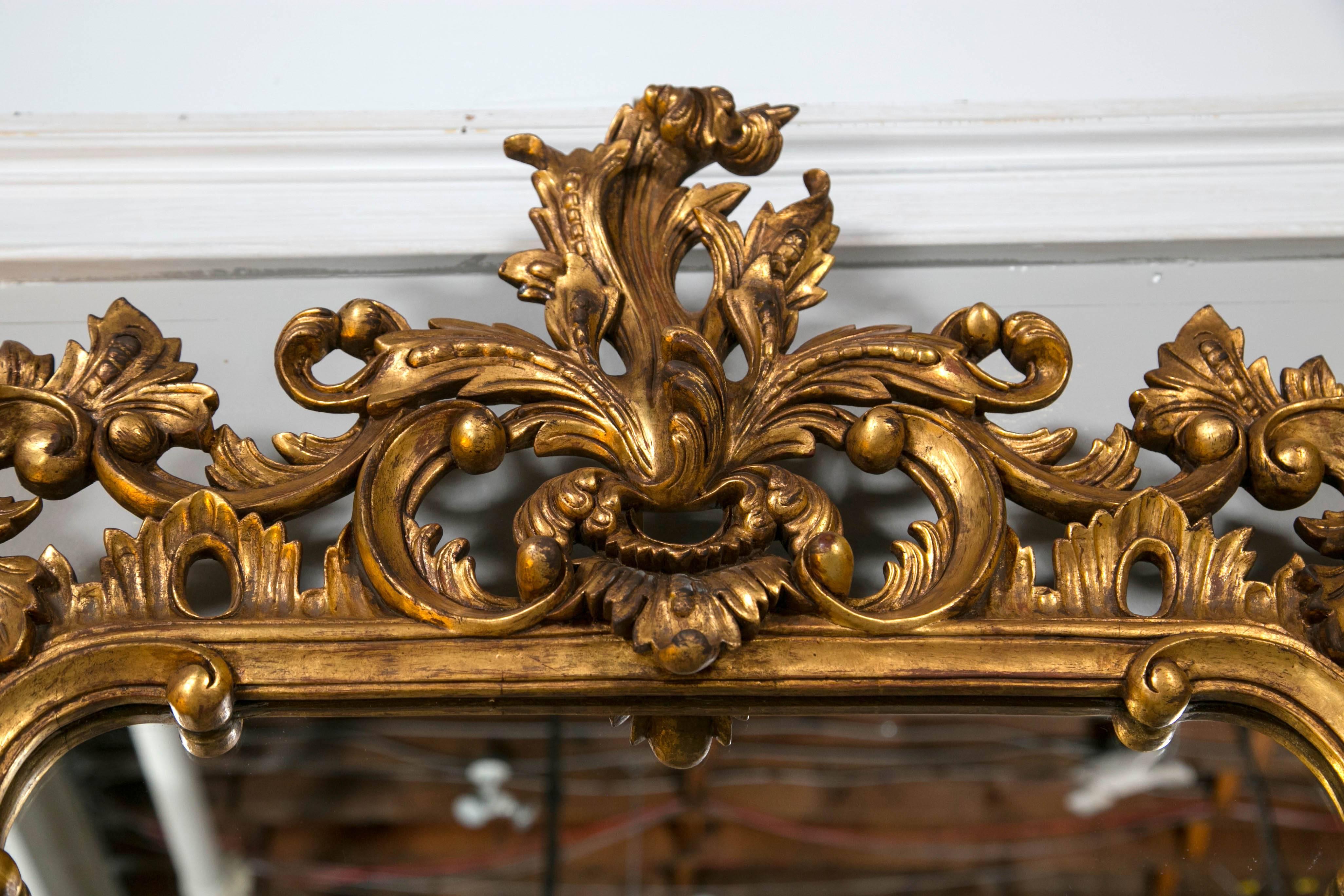 Pair Chippendale Style Giltwood Carved Wall or Console Mirrors Leaf Vine Design In Good Condition In Stamford, CT