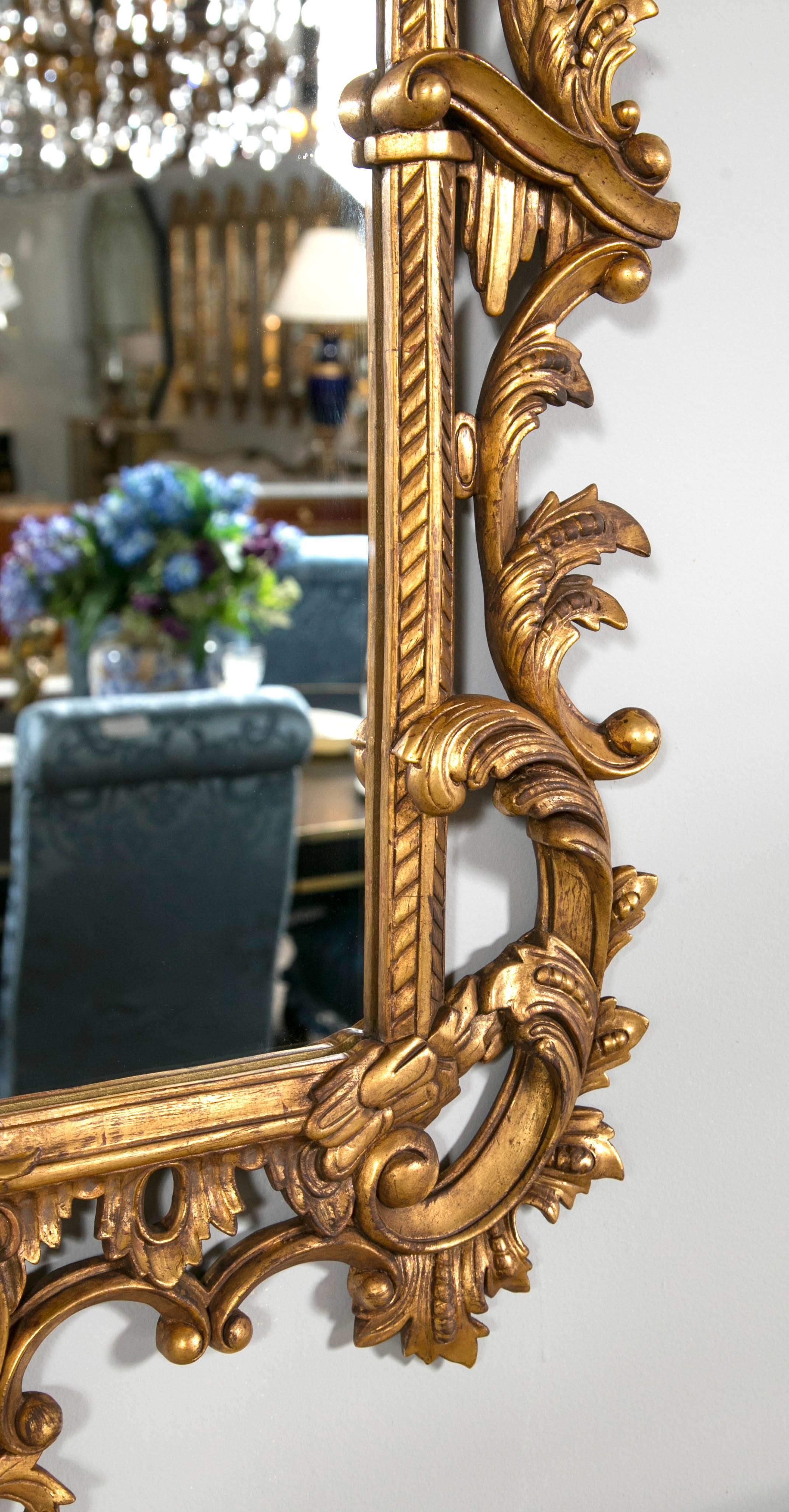 Mid-19th Century Pair Chippendale Style Giltwood Carved Wall or Console Mirrors Leaf Vine Design